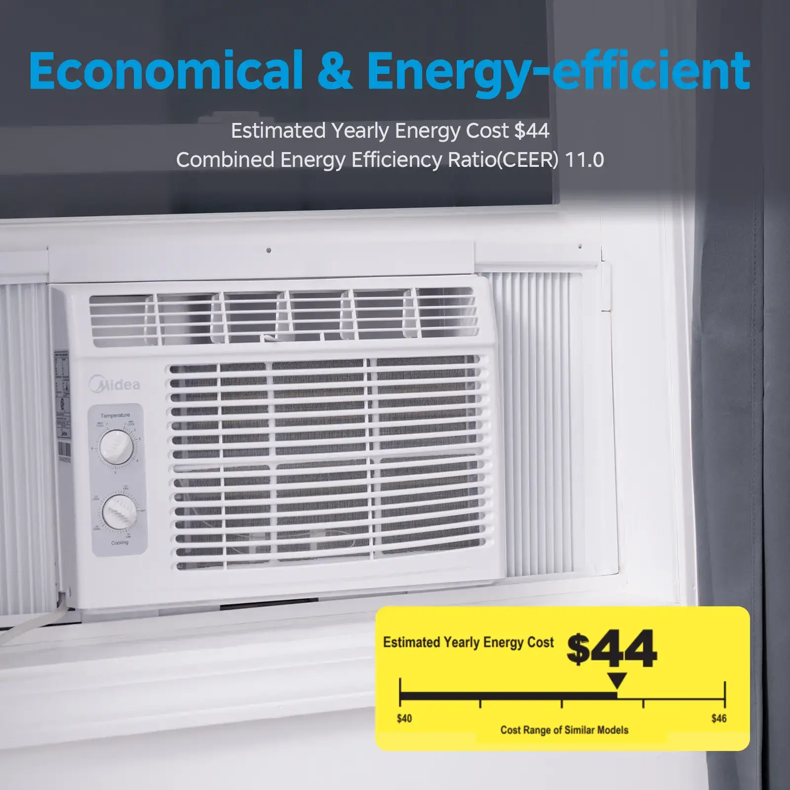 5,000 BTU  Mechanical Small Window Air Conditioner - Cool up to 150 Sq. Ft. AC with Easy-to-Use Mechanical Controls and Reusable Filter, Perfect for Small Bedroom, Living Room, Home Office