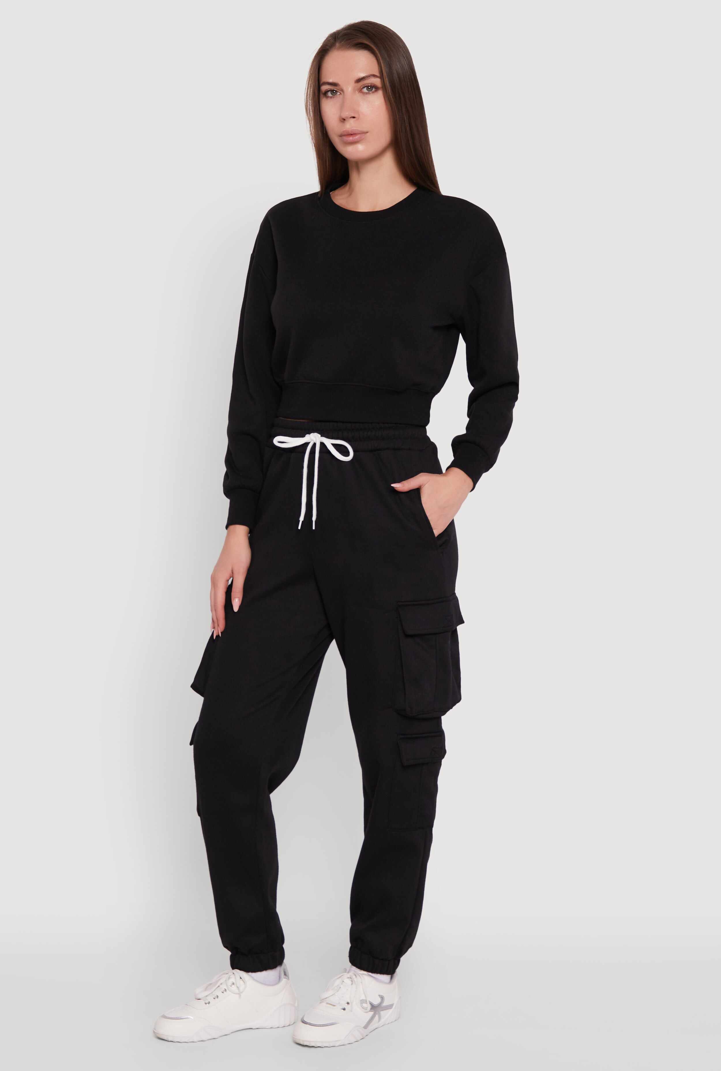Fleece Long Sleeve Cropped Pullover Sweatshirt