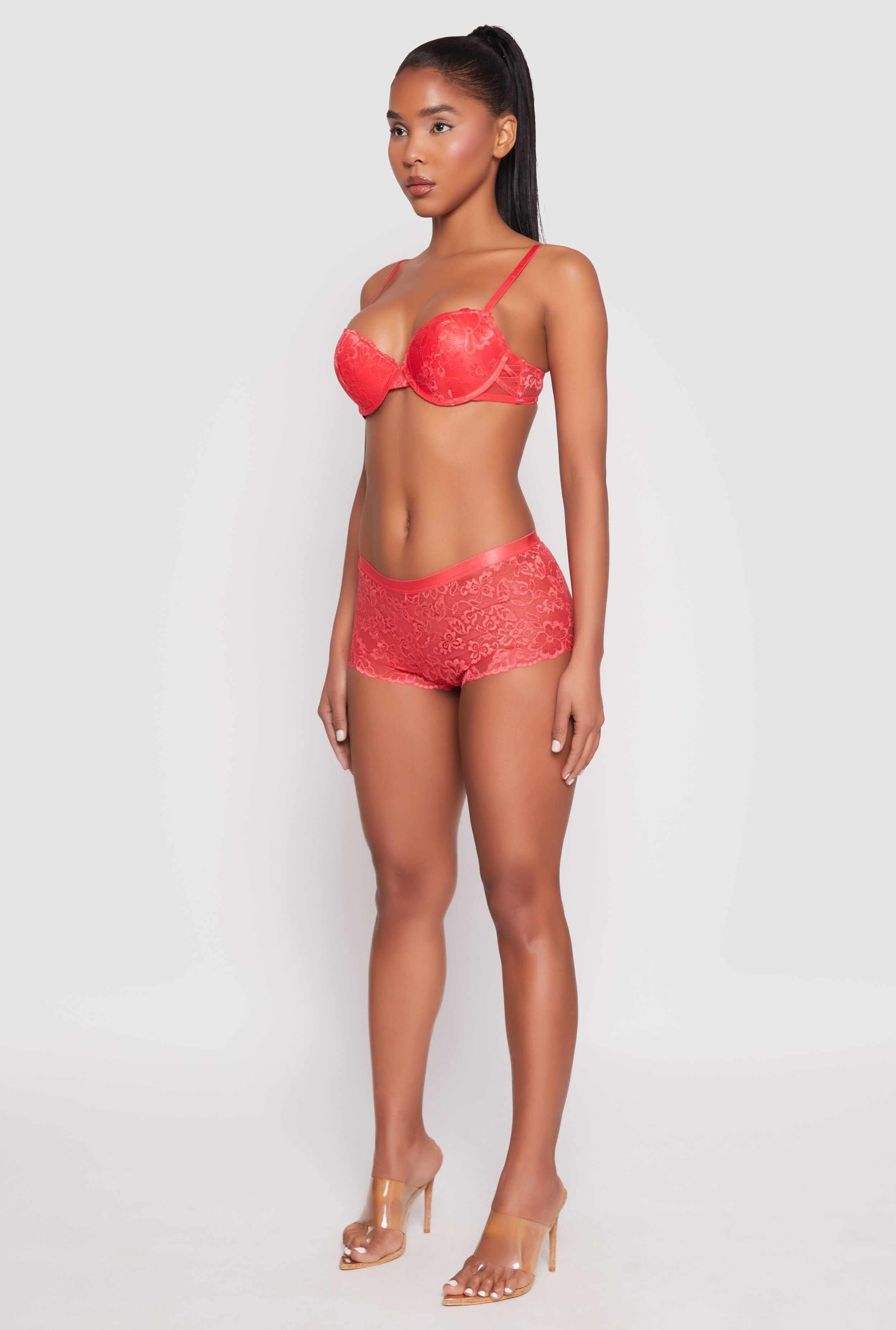 Caged Sides Lace Push Up Plunge Bra