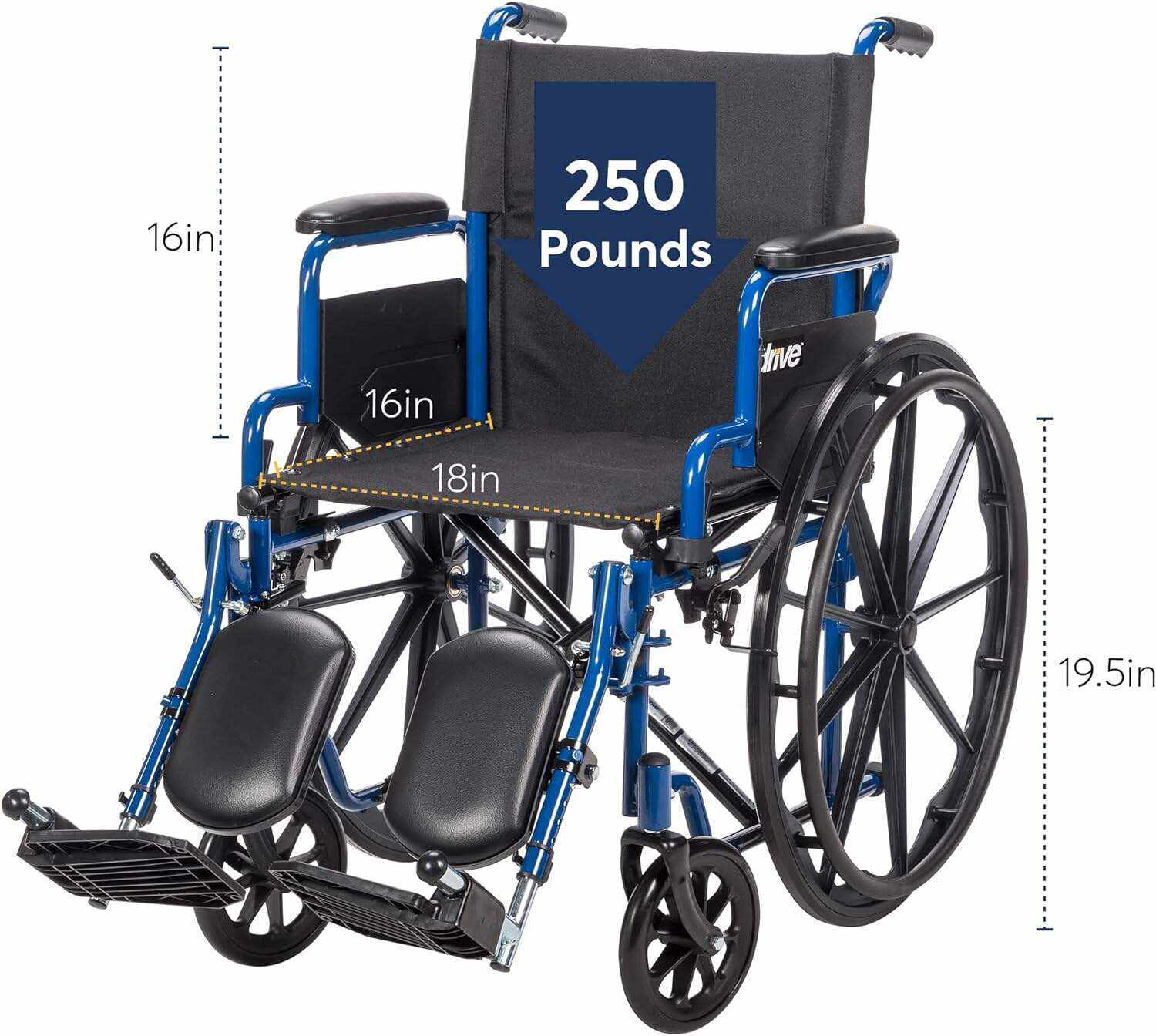 Drive Medical BLS18FBD-ELR Blue Streak Lightweight Wheelchair with Swing-Away Elevating Leg Rests and Flip-Back Arms