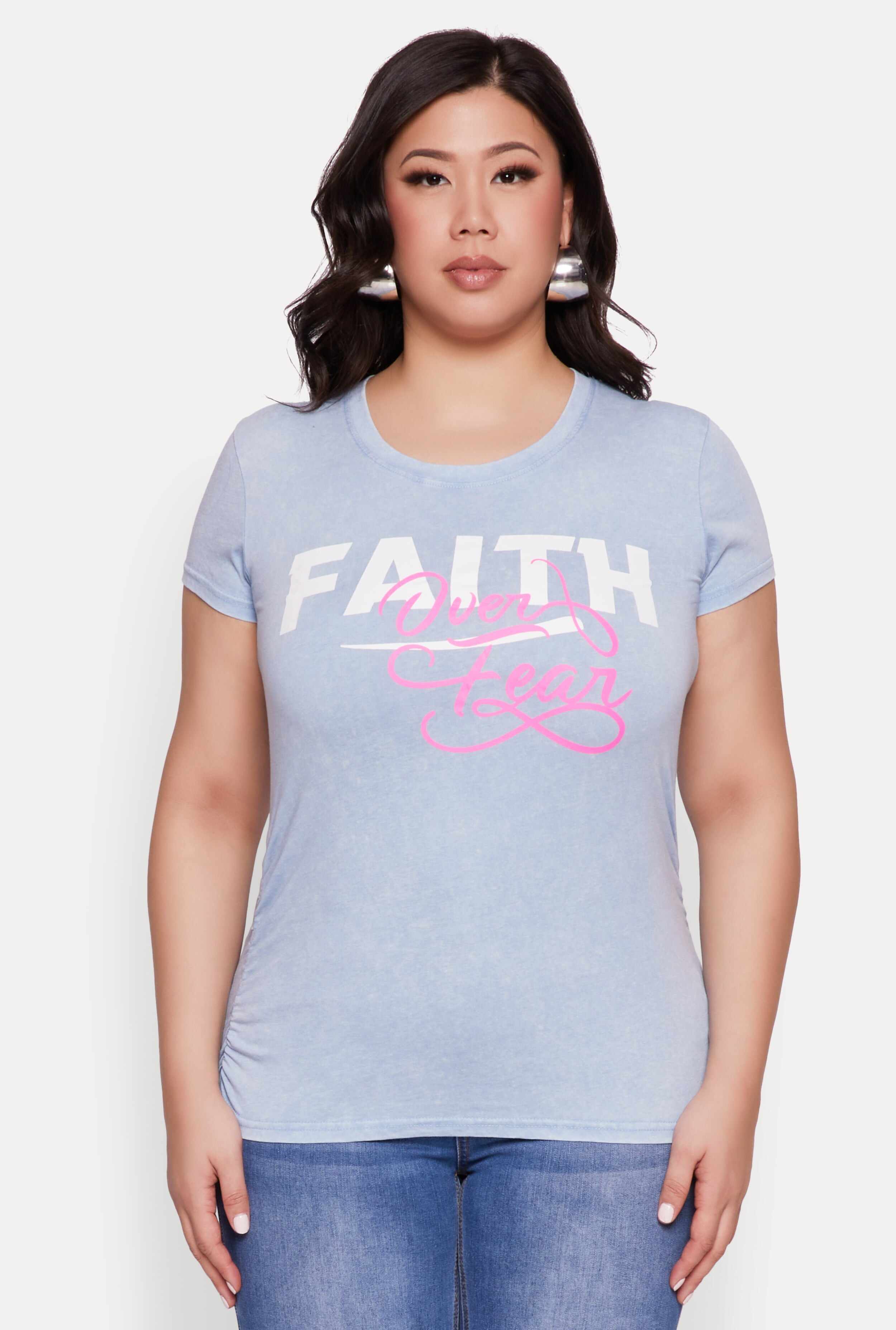 Plus Size Mineral Wash Faith Over Fear Graphic Tee