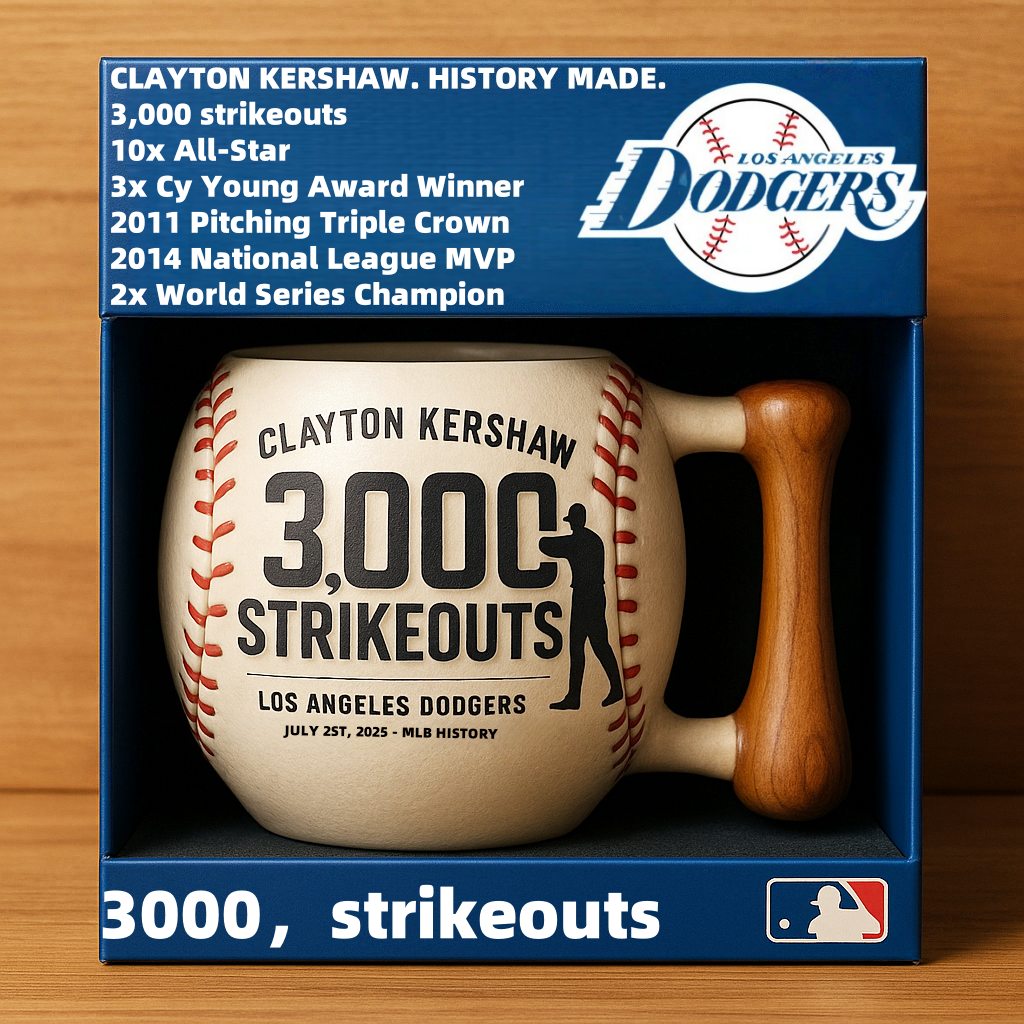 CLAYTON KERSHAW 3,000 Strikeouts Commemorative Baseball Mug