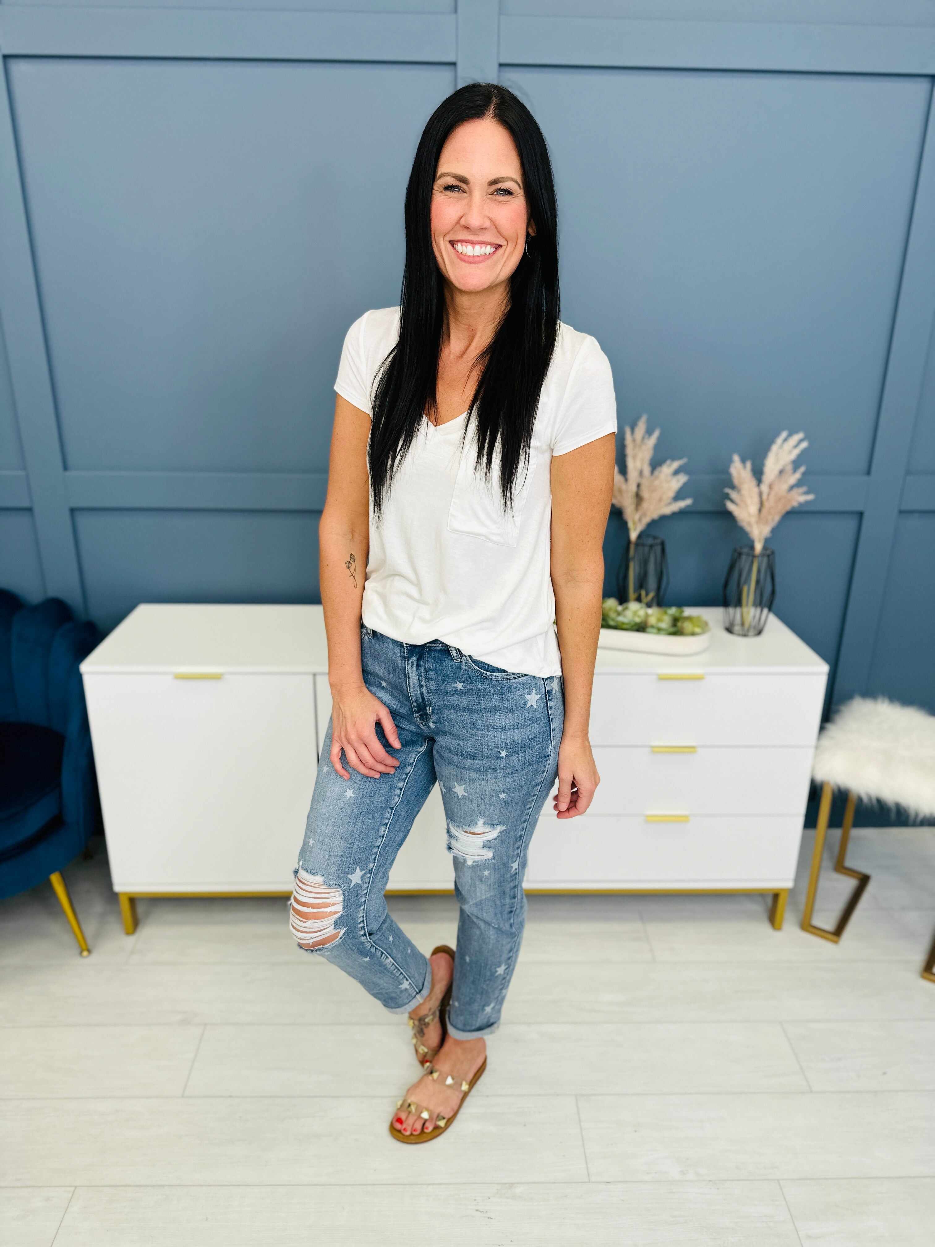 REG/CURVY Be My Lucky Star Cuffed Boyfriend Jeans