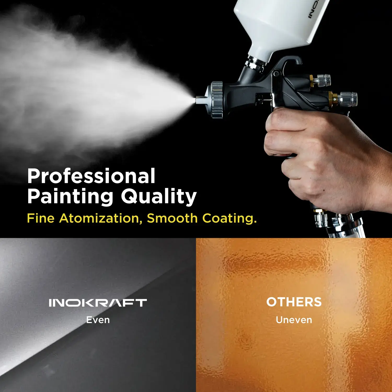 InoKraft DRZZLE D1-LVLP Spray Gun Premium & Basic Kit for Cars & House DIY Painting Superior Quality Atomization Efficient Transfer Easy Operation One-Piece Forged Aluminum Body Teflon Coating