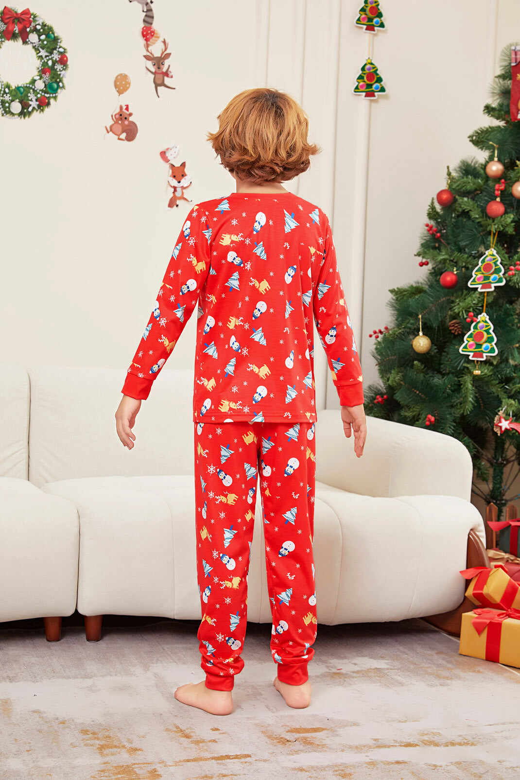 Family Parent-Child Christmas Tree Snowman Deer Printed Pajamas Set