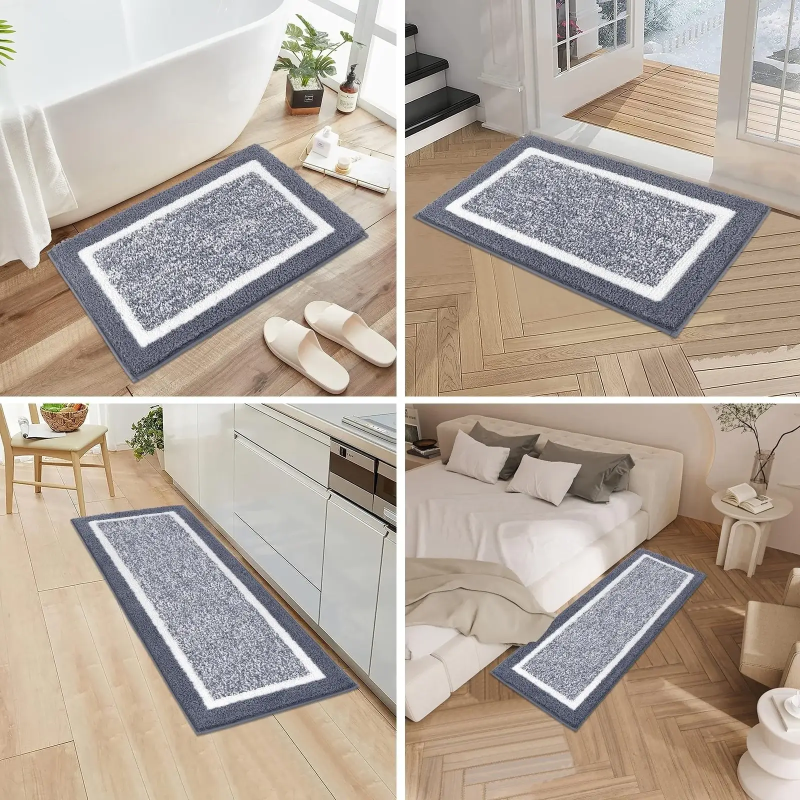 3 Piece Bath Mat Set Bathroom Rugs,Non Slip Plush Bathroom Mats,Absorbent Shaggy Bathroom Rug Set with U-Shaped Contour Toilet
