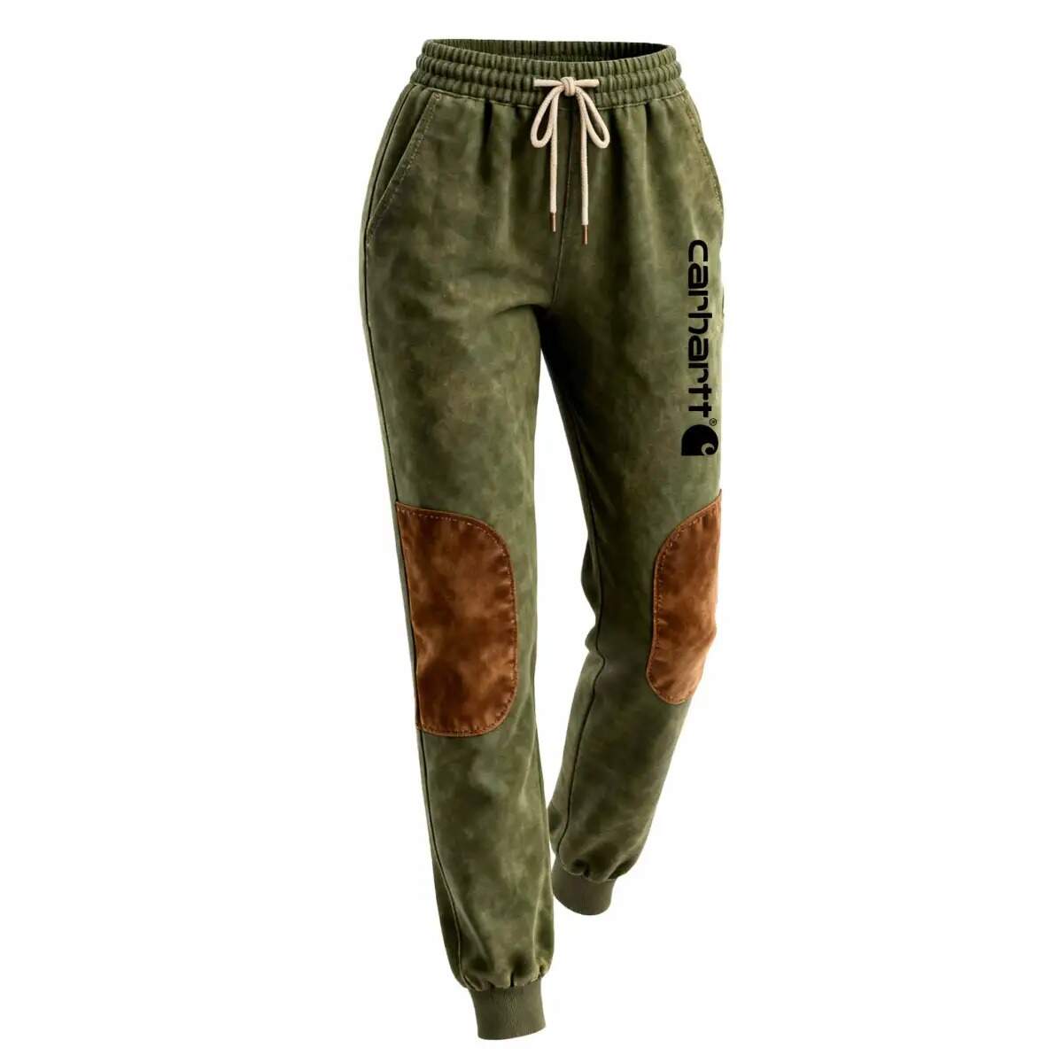 Women's Vintage Olive Green And Brown Suede Pocket Hoodie And Sweatpants Jogger Set