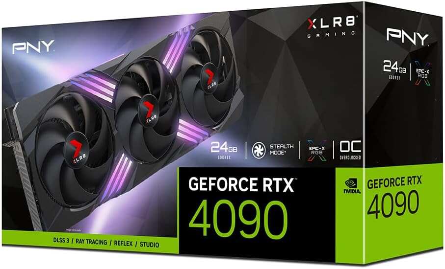 PNY GeForce RTX™ 4090 24GB XLR8 Gaming VERTO™ EPIC-X RGB™ OC Triple Fan Graphics Card DLSS 3 (ARGB, 384-bit, PCIe 4.0, GDDR6X, Supports 4k, Anti-Sag bracket, HDMI/DisplayPort)