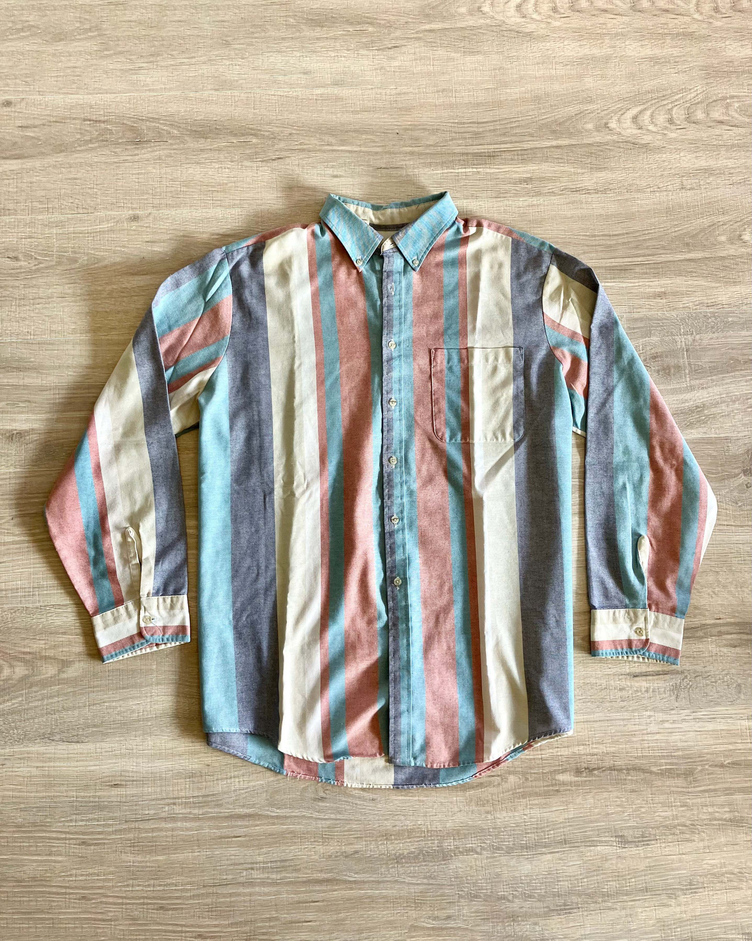 Men's Fashion Western Blue Yellow Striped Long Sleeve Shirt