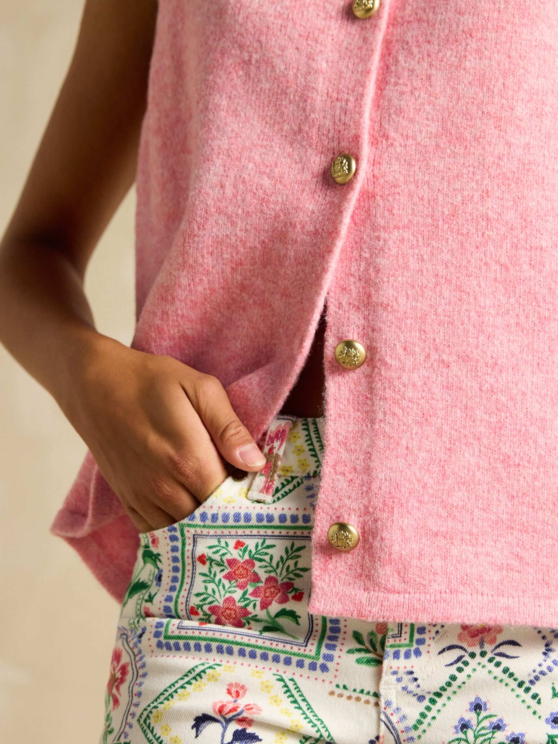 Holly Pink Button Through Knitted Vest