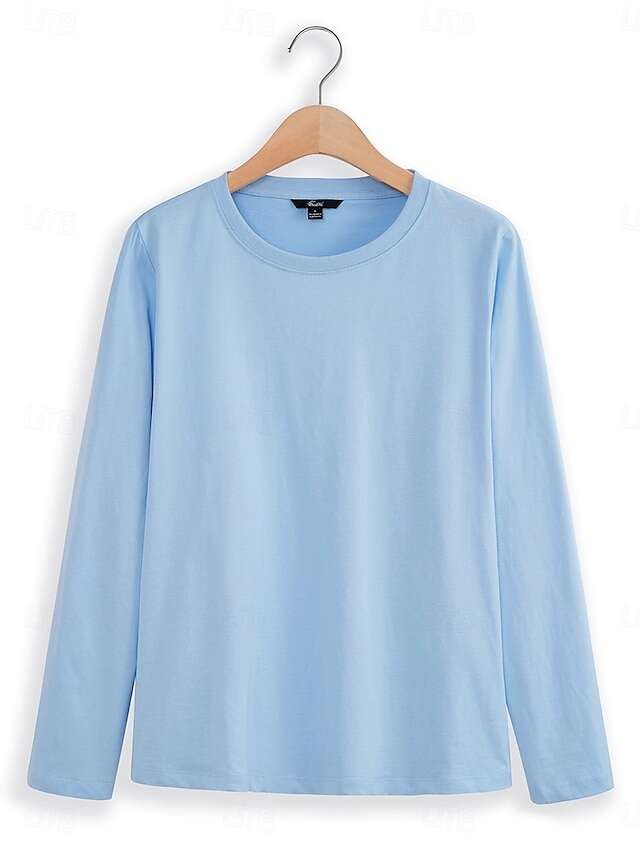 Women's 100% Cotton T shirt Tee Daily Weekend Casual Long Sleeve Black Fall Winter