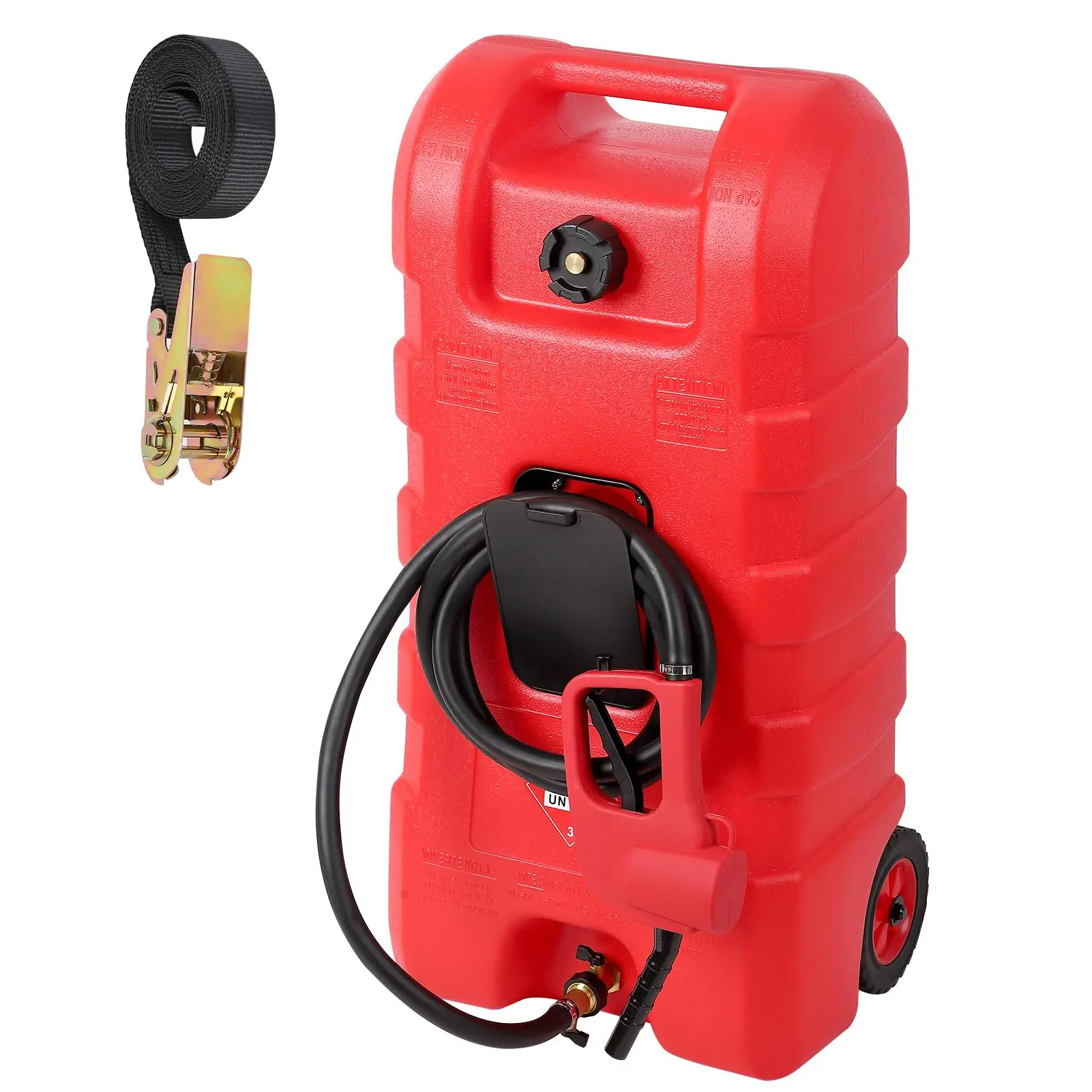 15 Gallon Portable Fuel Caddy with LE Pump & 10ft Hose for Gasoline Diesel Storage on Wheels for Cars Lawn Mowers ATVs Boats Red Yellow Gray Options - Convenience