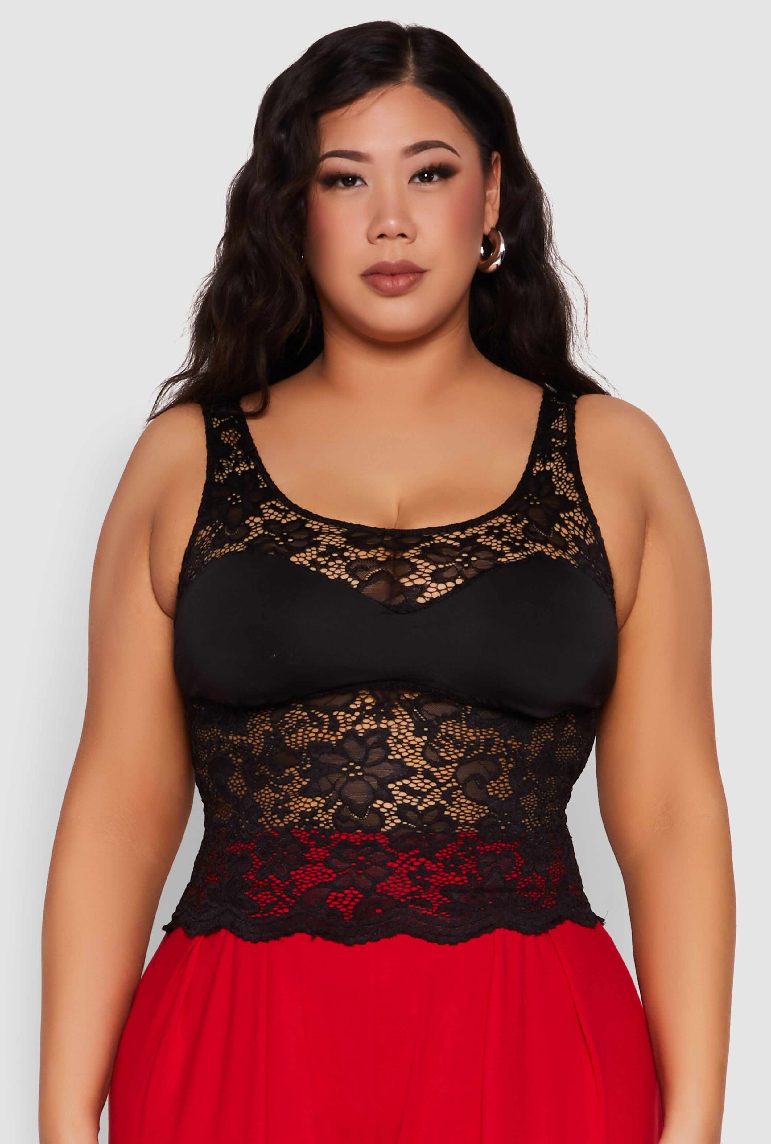 Plus Size Floral Lace Scoop Neck Tank Top