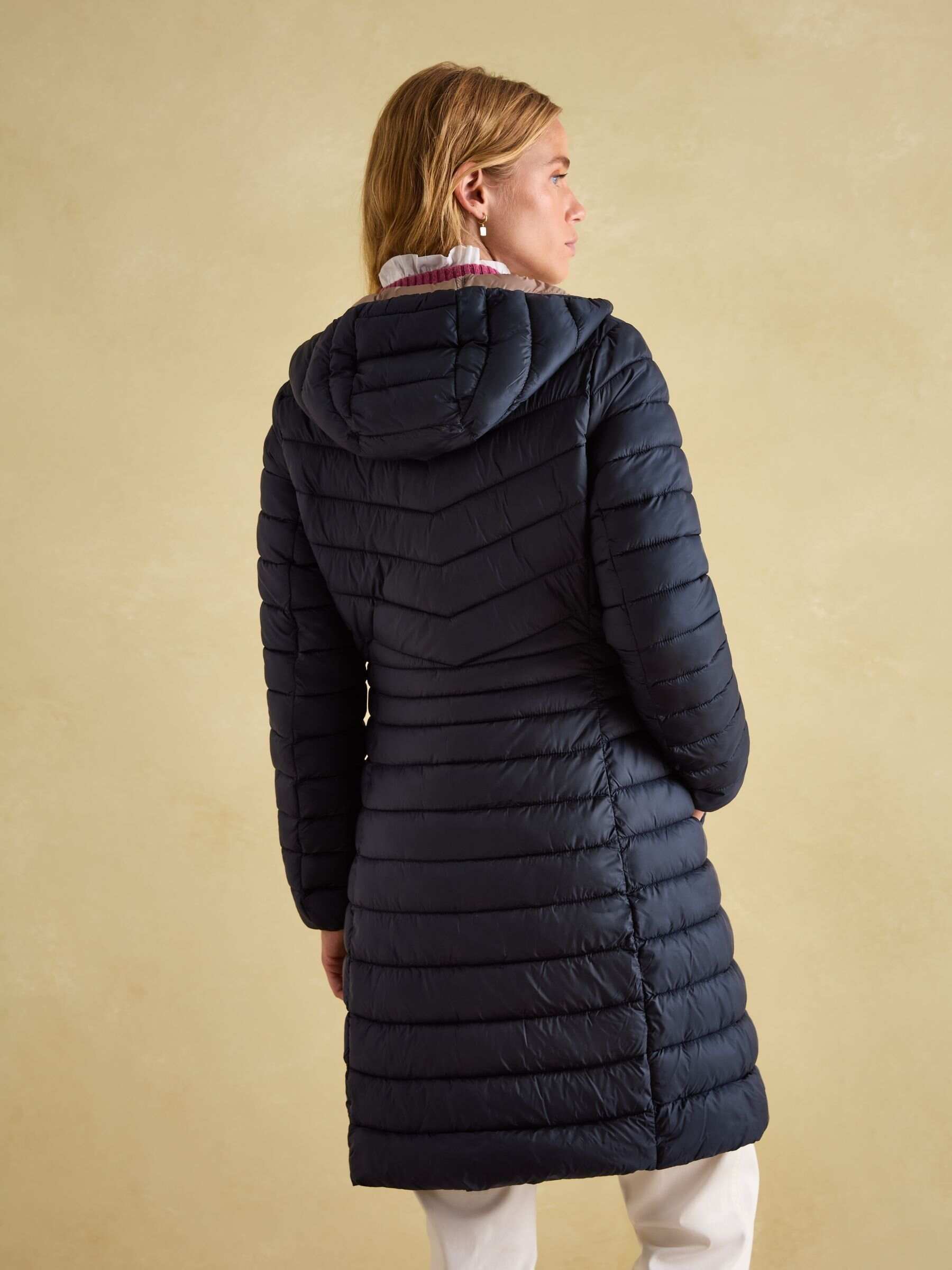 Kenley Navy Blue Showerproof Long Padded Coat with Hood