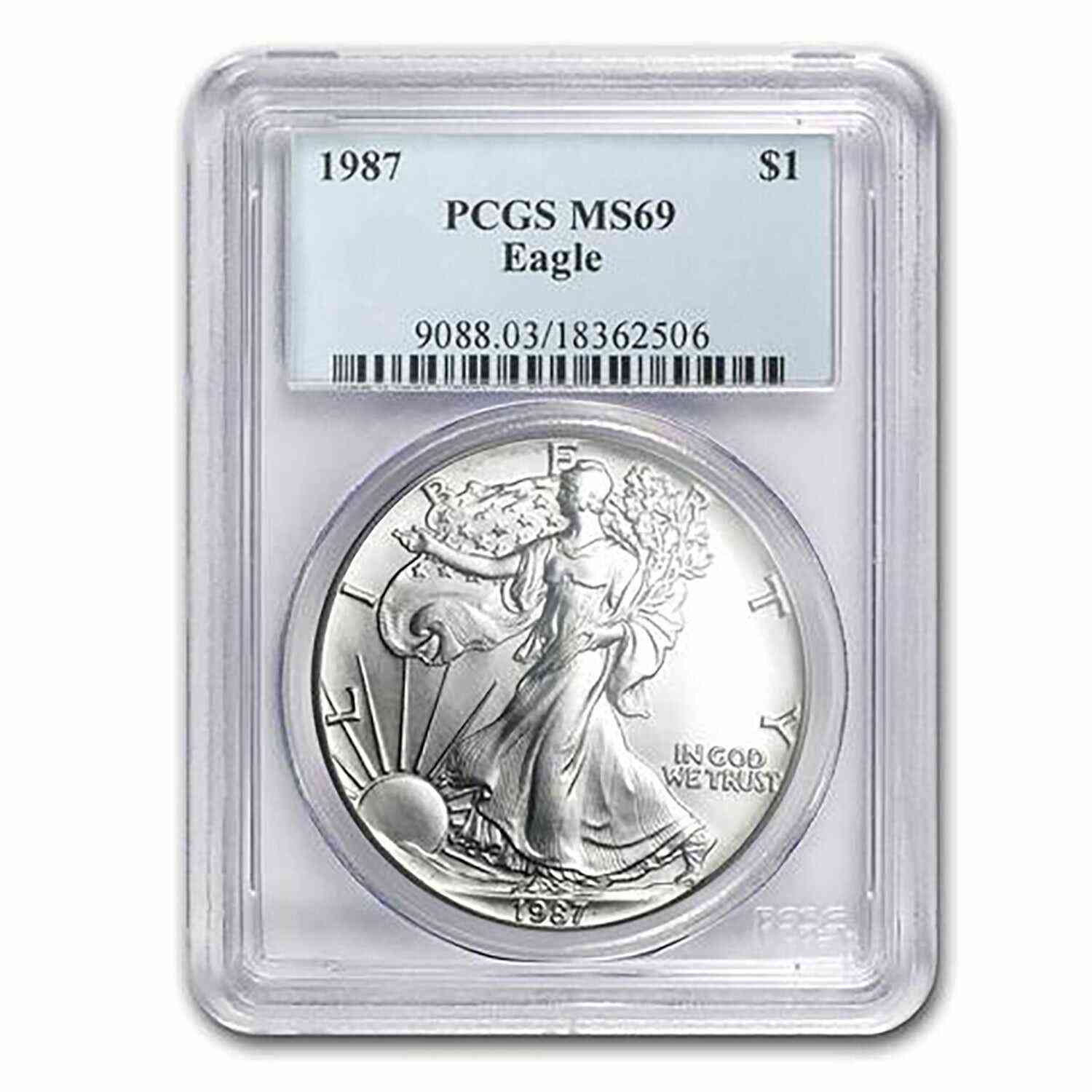 1987 $1 American Silver Eagle MS69 PCGS