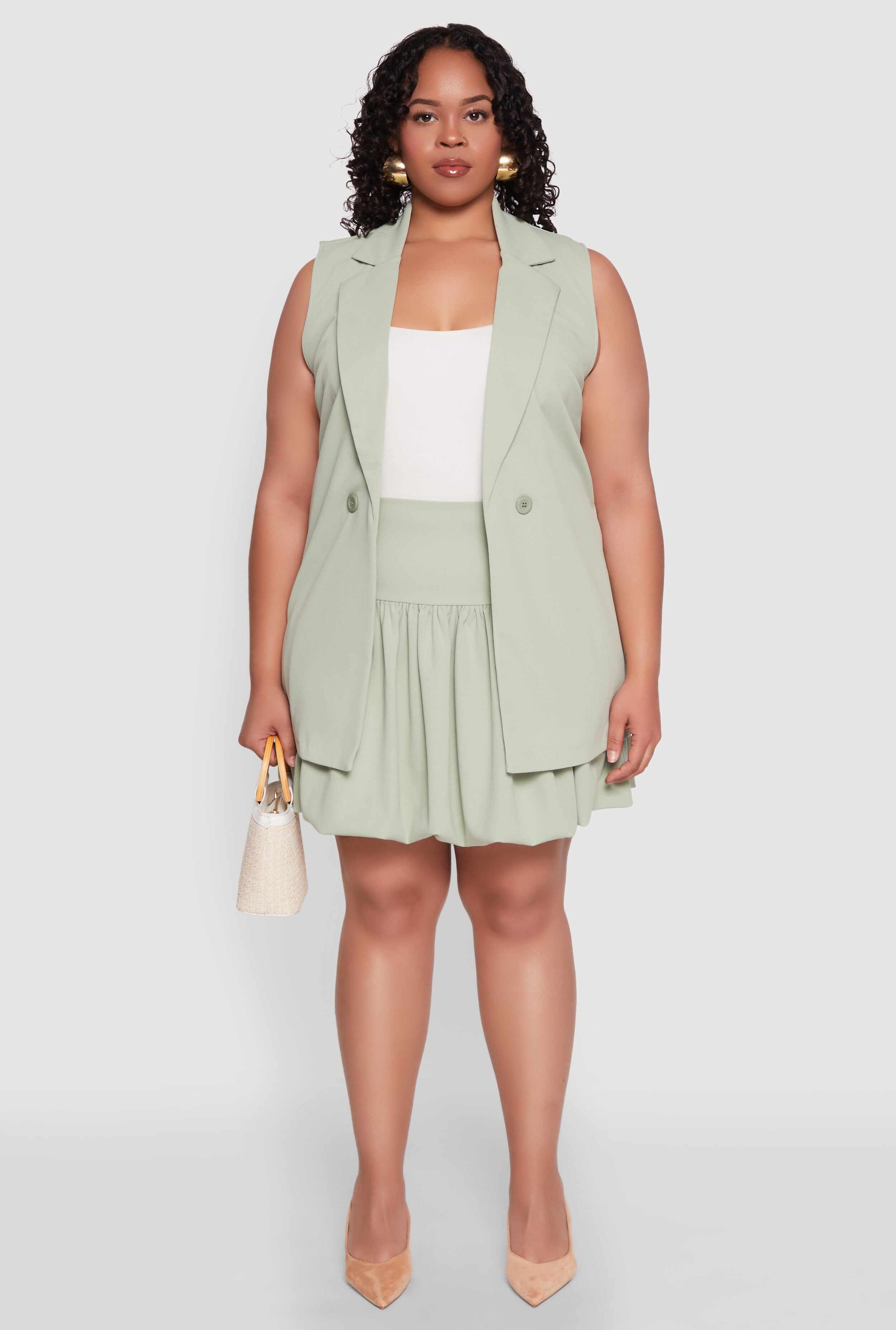 Plus Size Crepe Knit Button Detail Blazer Vest