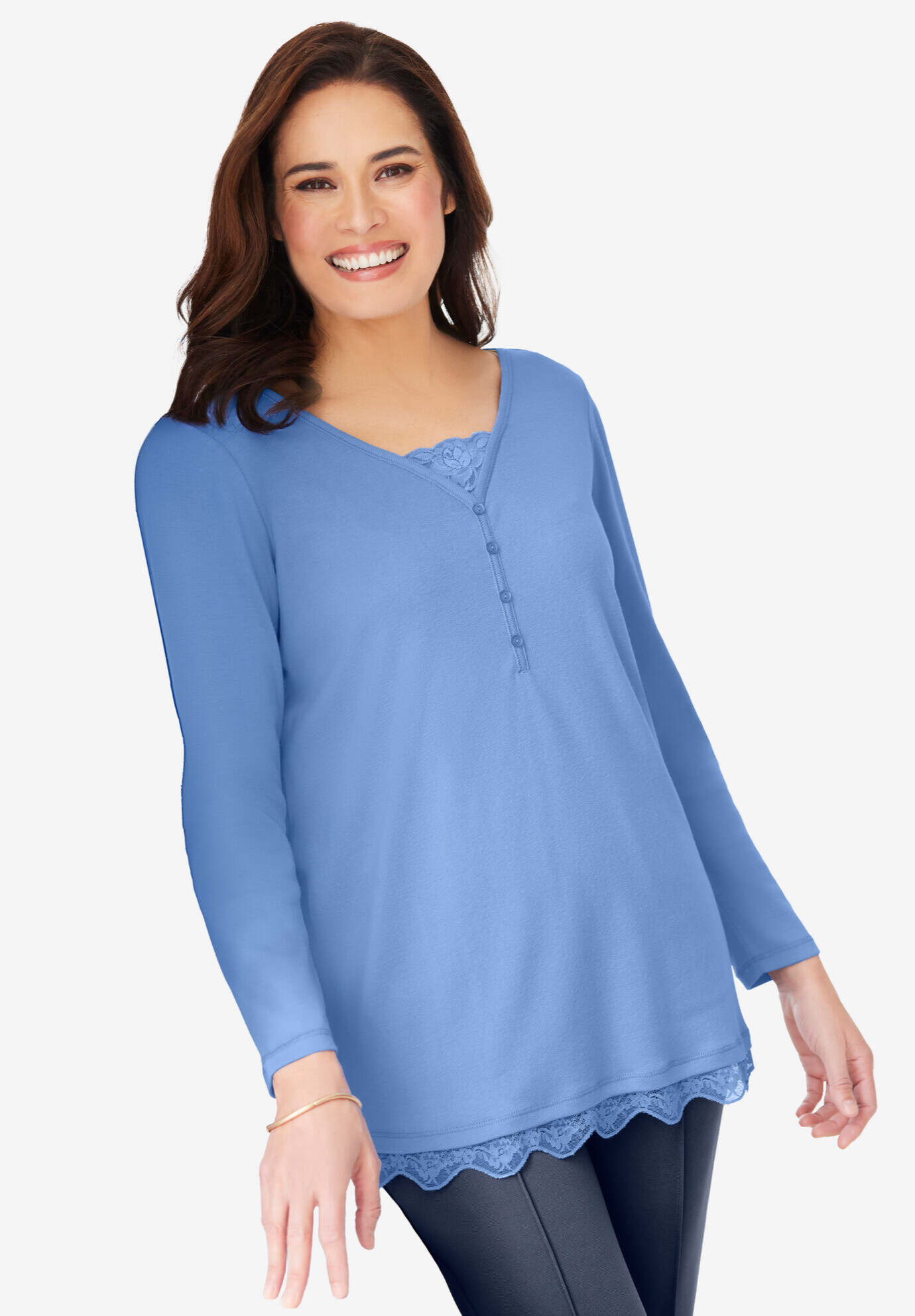 Layered-Look Lace Trim Tee