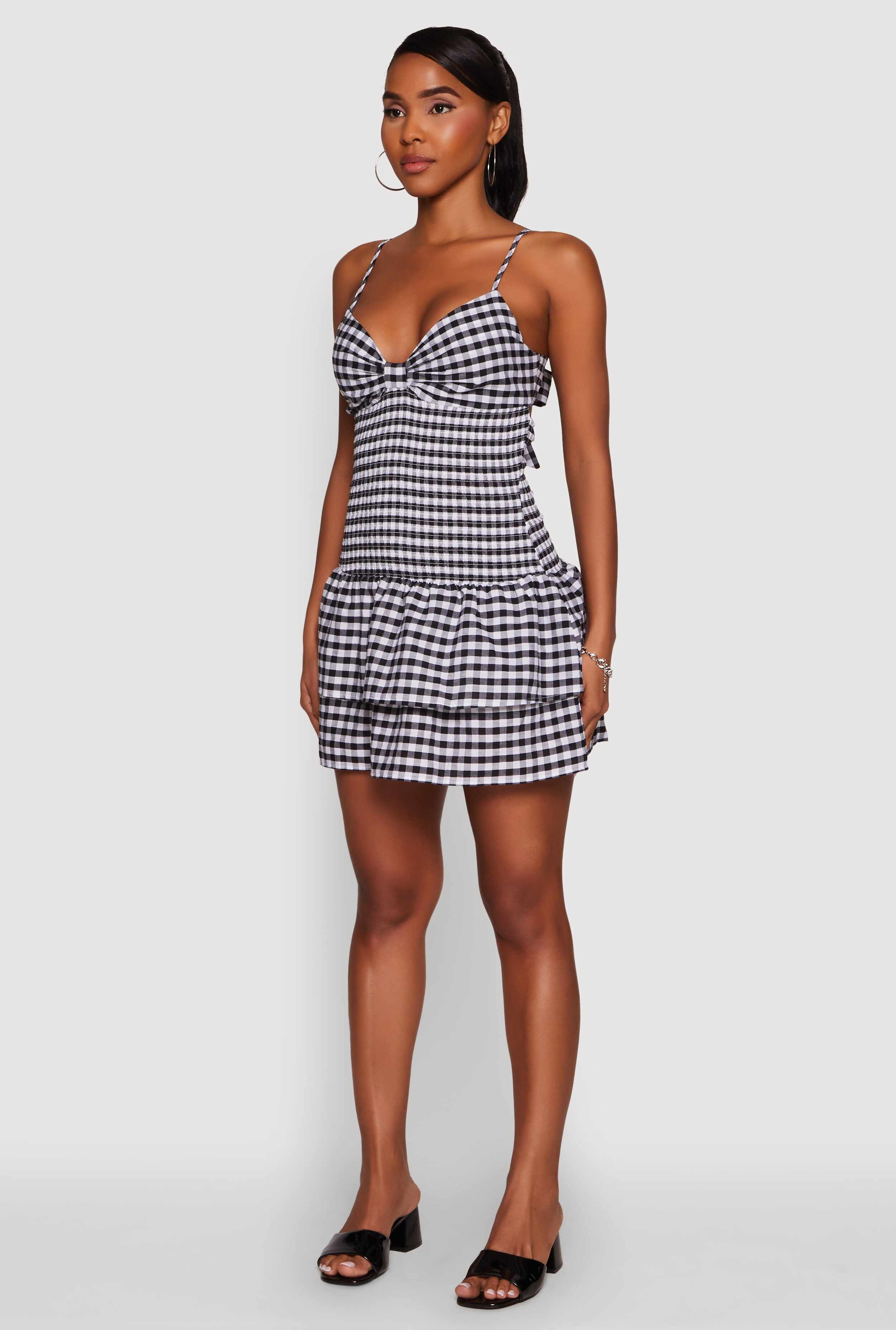 Haute Monde Gingham Sweetheart Bow Back Mini Dress