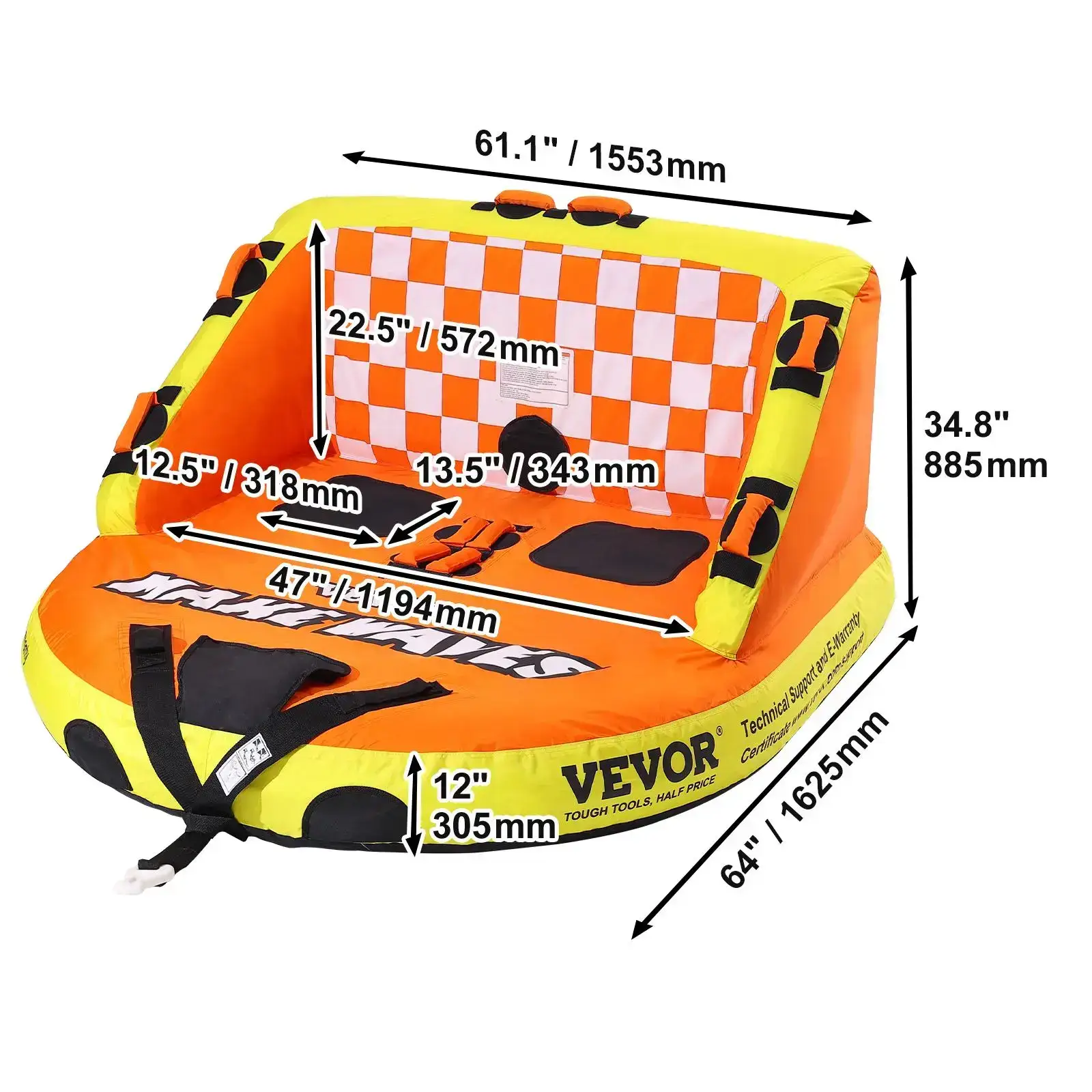 Towable Tube for Boating,  1-2 Riders Inflatable Towable Tubes with Deck Seats and Backrest, 340 lbs Water Sport Tube for Boat to Pull, Full Nylon Cover, EVA Grab Handles and Speed Safety Valve