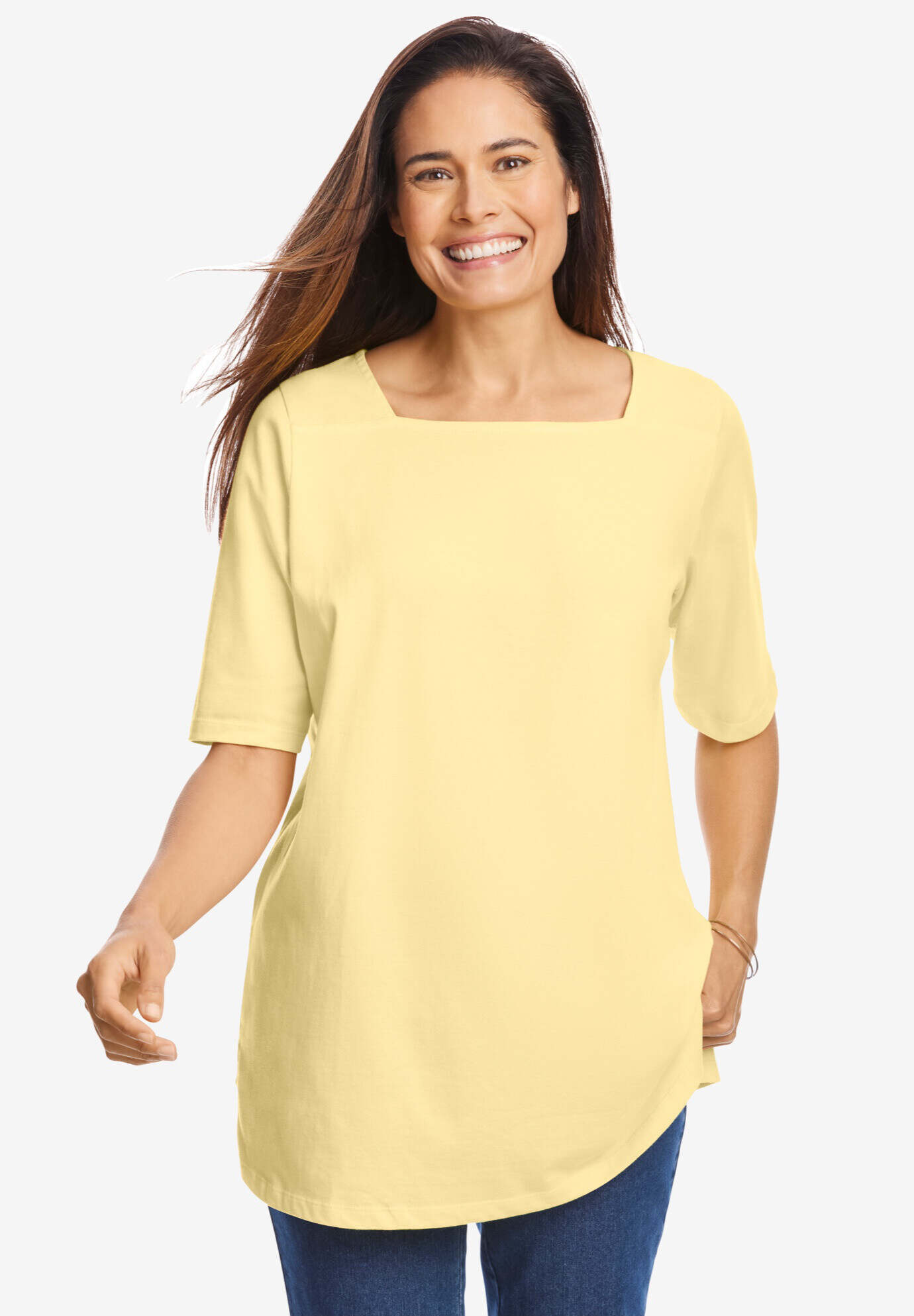 Perfect Elbow-Sleeve Square-Neck Tee