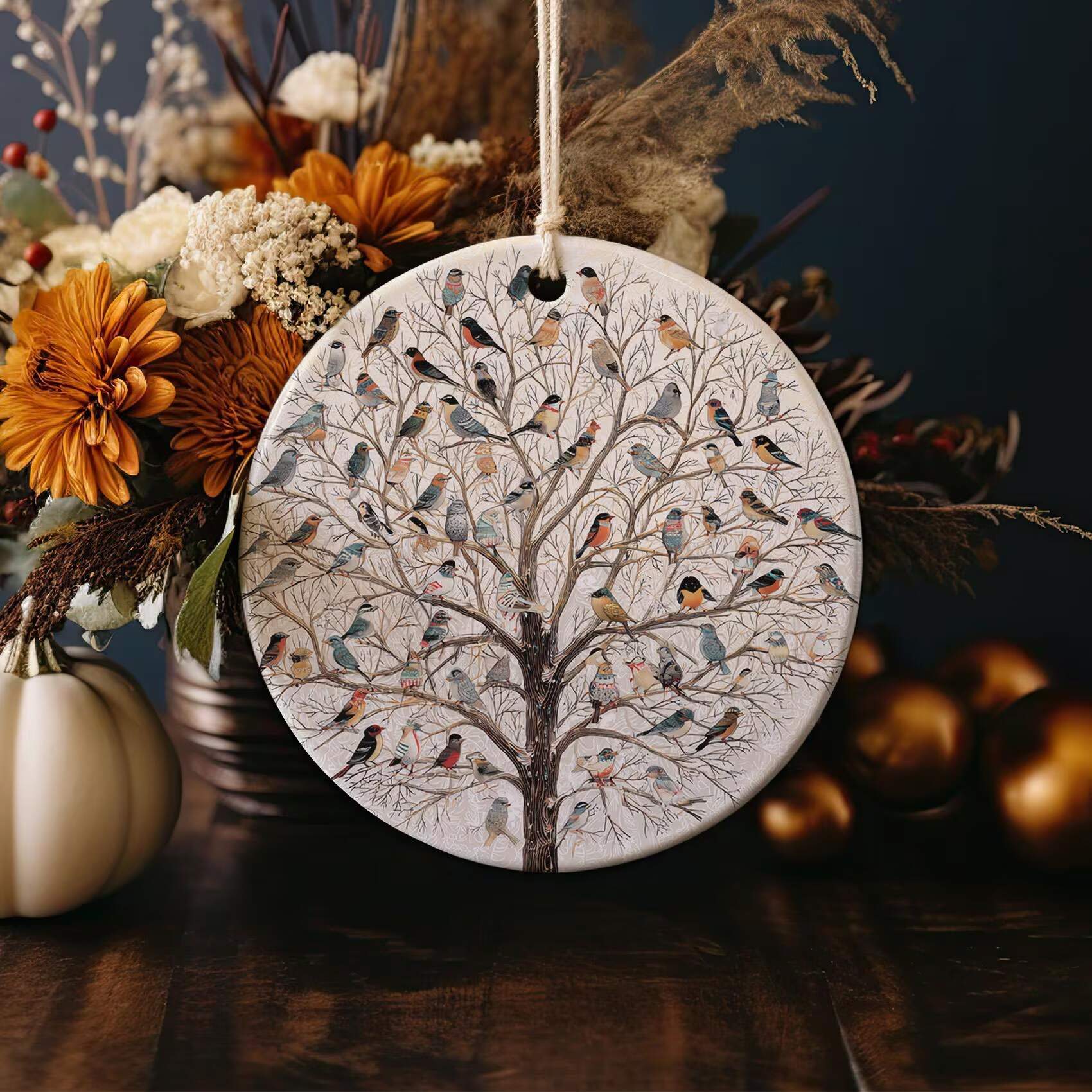 Handcrafted Ceramic Bird Ornament: Winter Holiday Decor