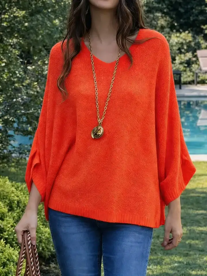 🔥Summer Arrivals🌟Women's V-neck Long-sleeved Casual Loose-fitting Knitted Pullover Sweater