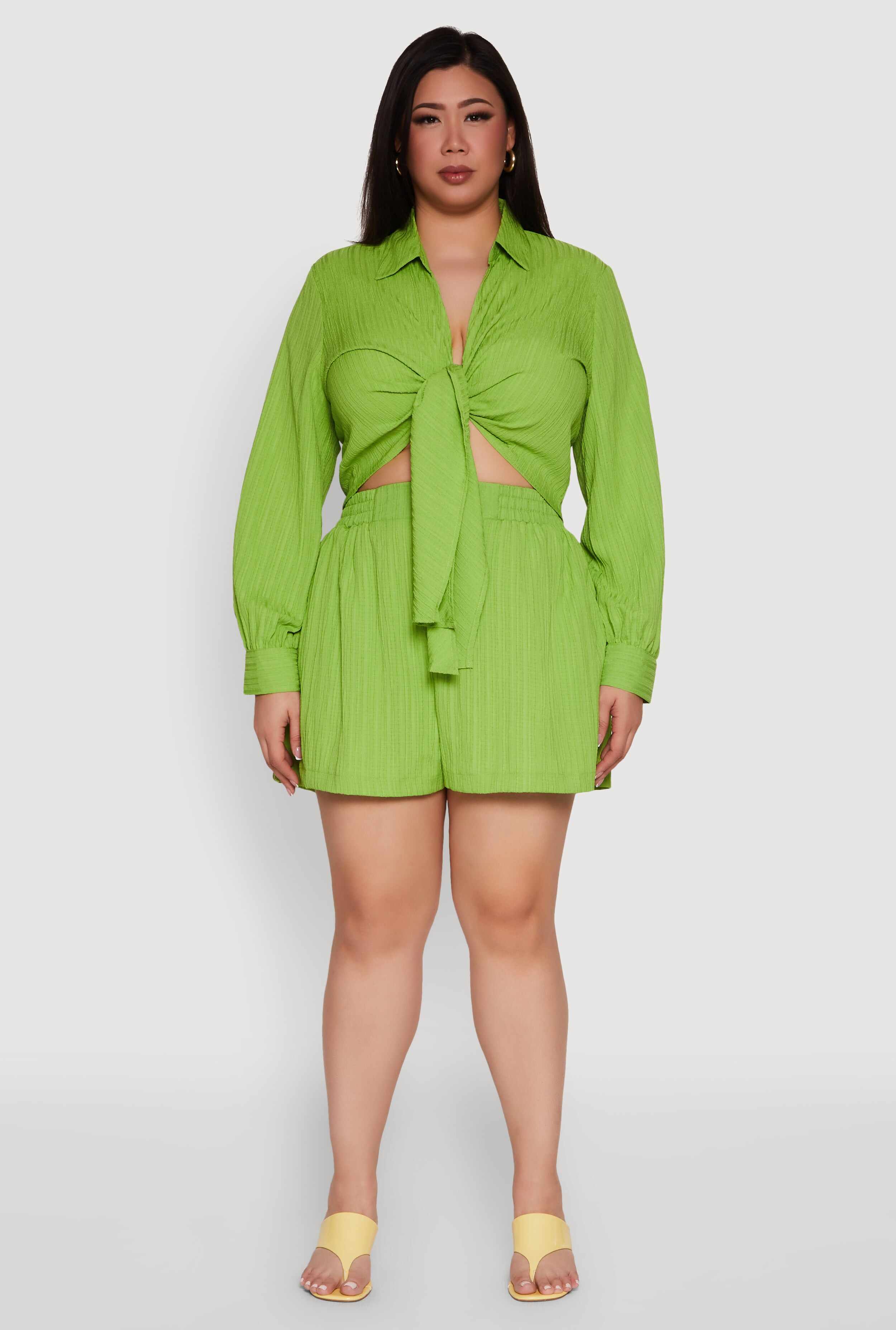Plus Size Chic High Waisted Textured Knit Shorts