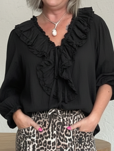 🔥Summer Arrivals🌟Romantic V-neck Ruffled Linen-cotton Blouse