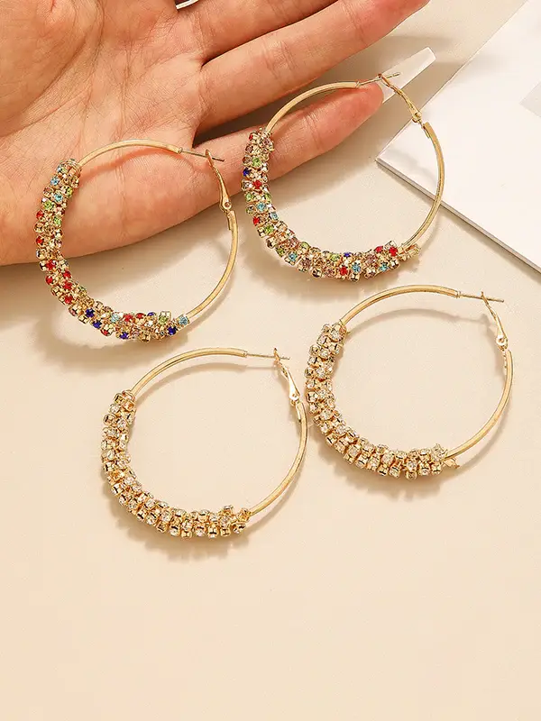 Crystal-Embellished Hoop Earrings