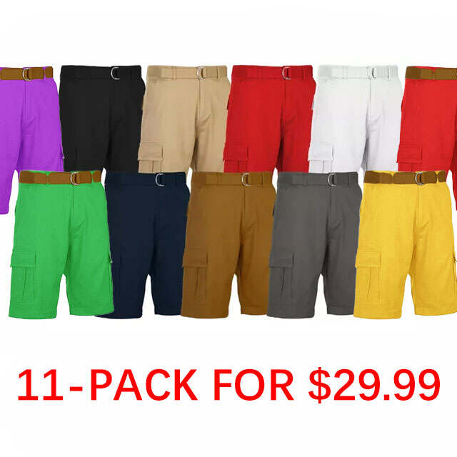 Men's Cotton Belted Cargo Shorts Vintage Distressed Lounge Hiking With Belt Sizes 28-50 NEW