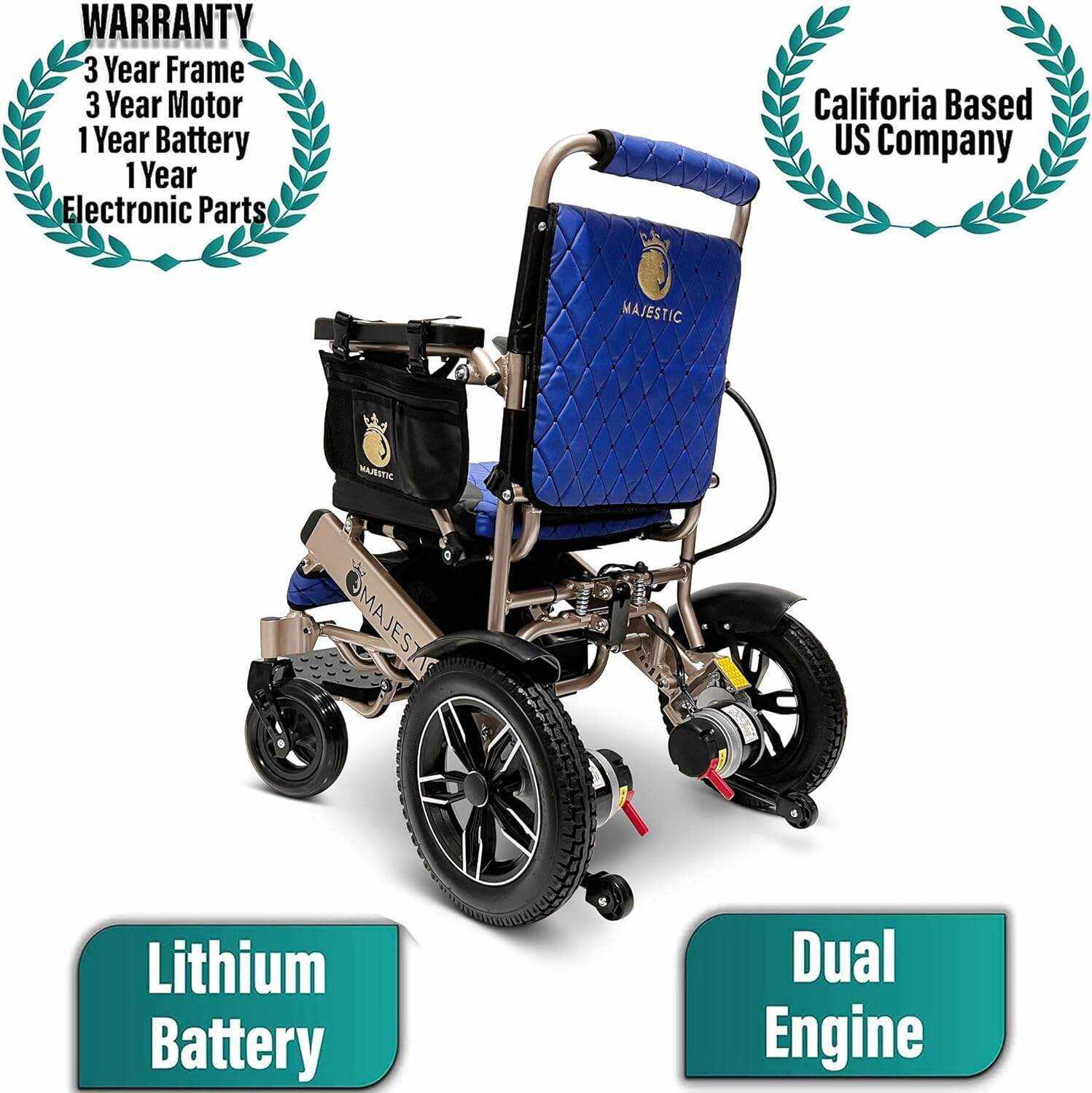 MALISA Electric Wheelchair for Adults, Portable All Terrain Lightweight Wheelchairs, Foldable Motorized Power Wheel Chair, Leather Seat (17.5