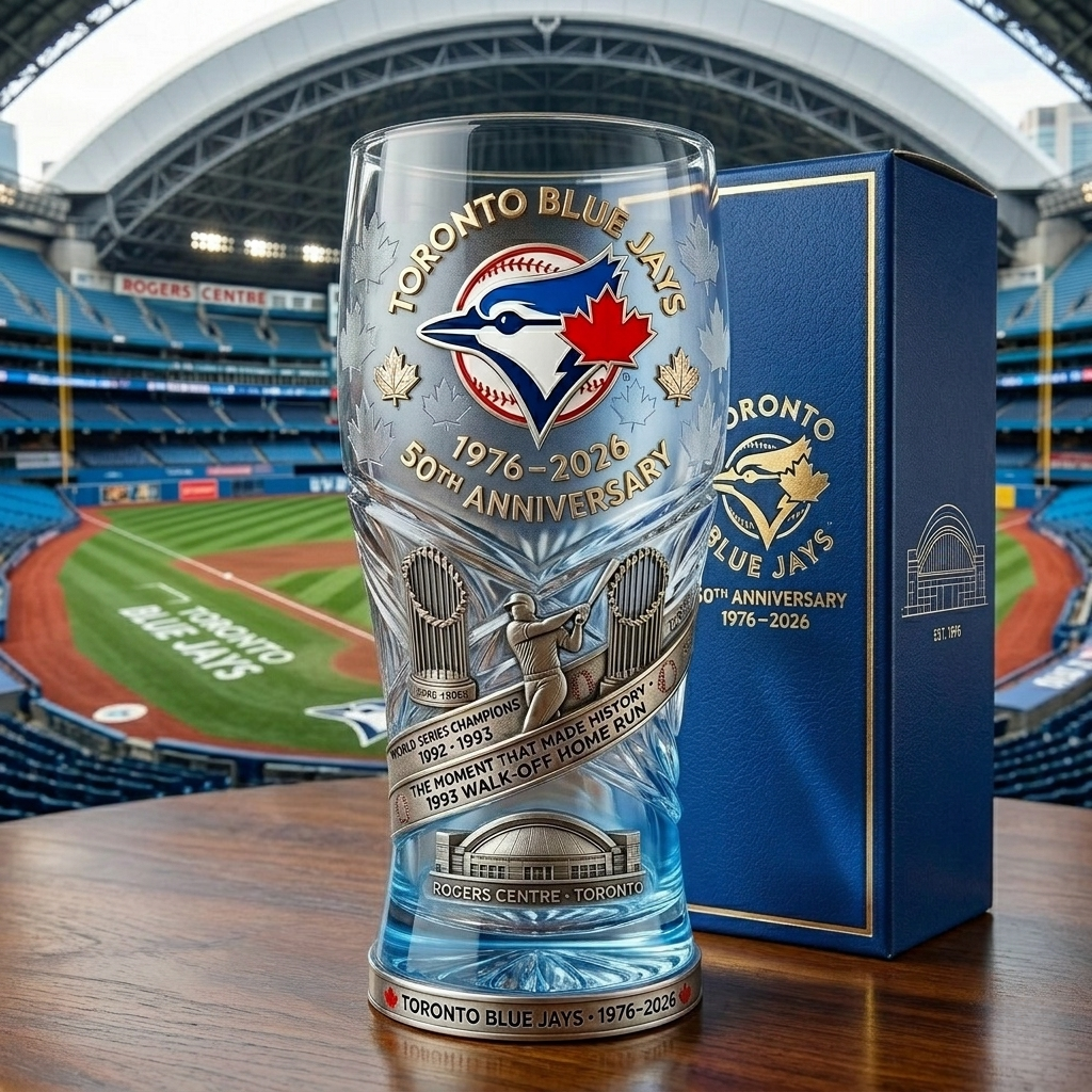 Toronto Blue Jays 50th Anniversary Commemorative Glass