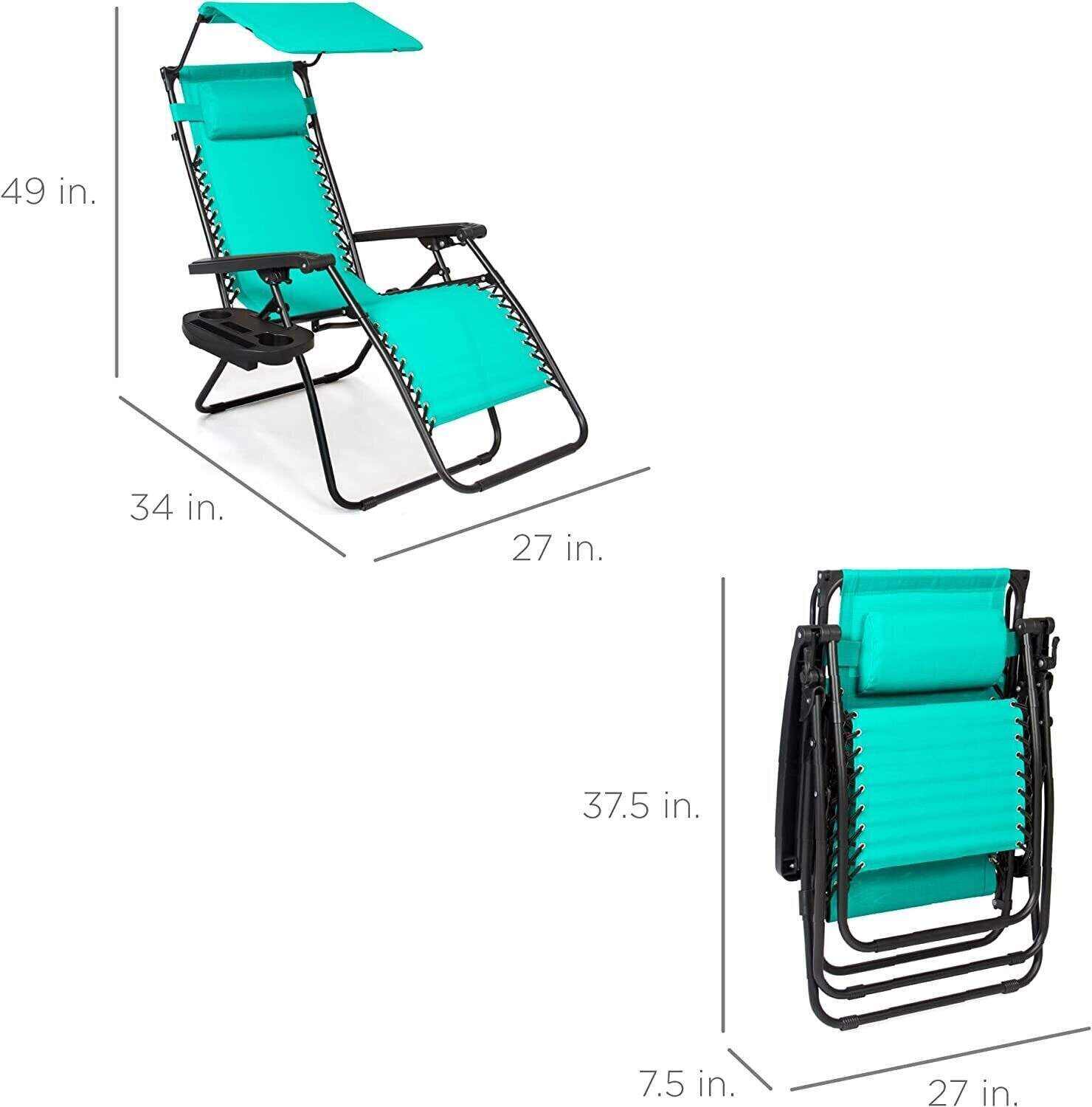 Folding Zero Gravity Recliner Patio Lounge Chair w/Adjustable Canopy Shade, Headrest, Side Accessory Tray, Textilene Mesh - Beige