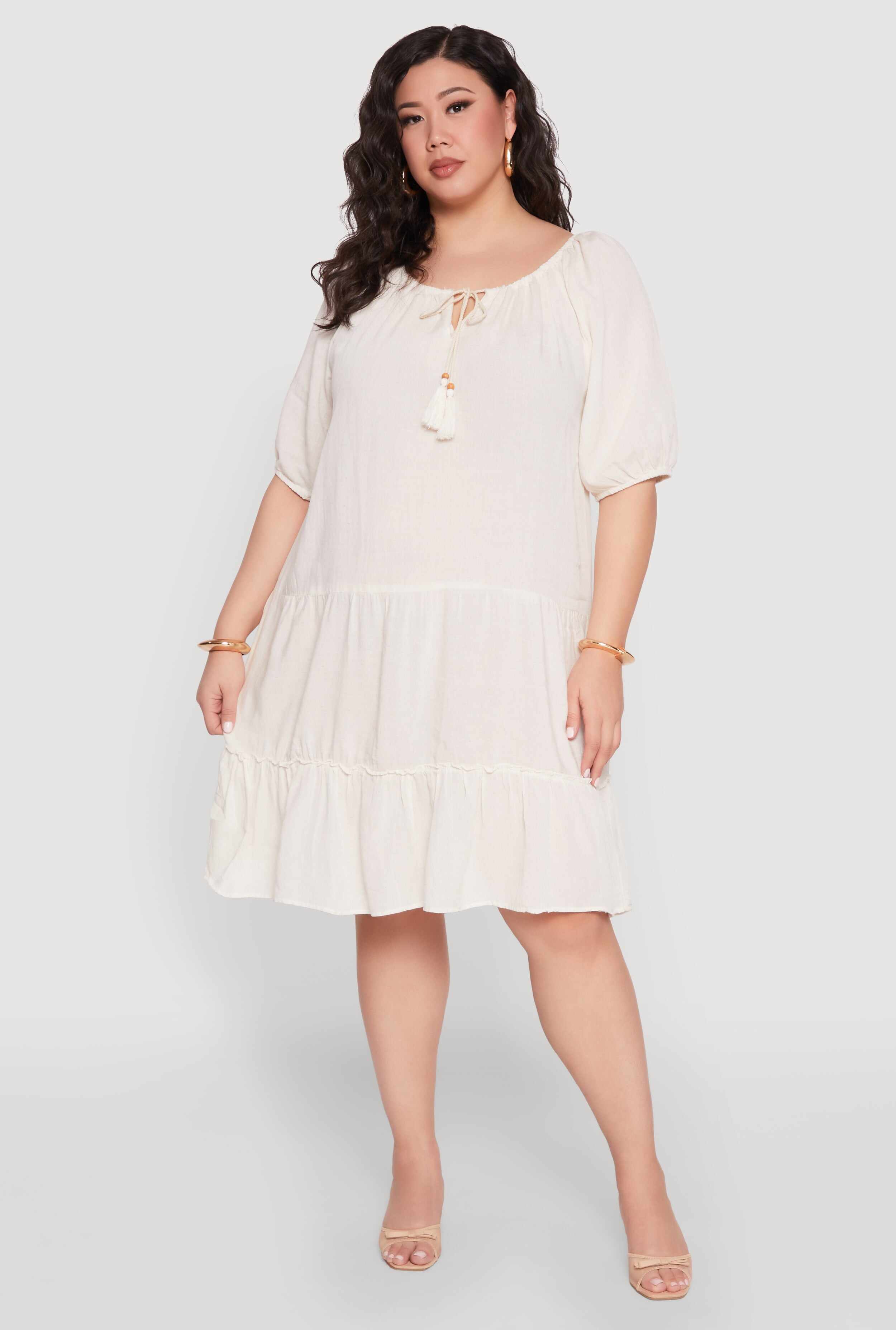 Plus Size Tassel Tie Front Tiered Dress