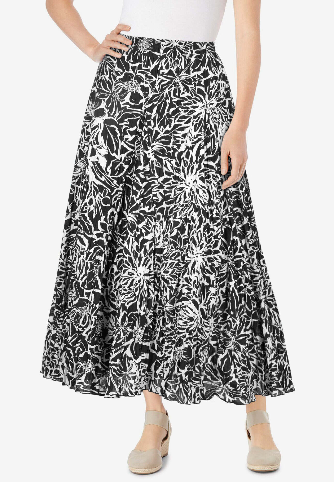 Pull-On Elastic Waist Crinkle Printed Skirt