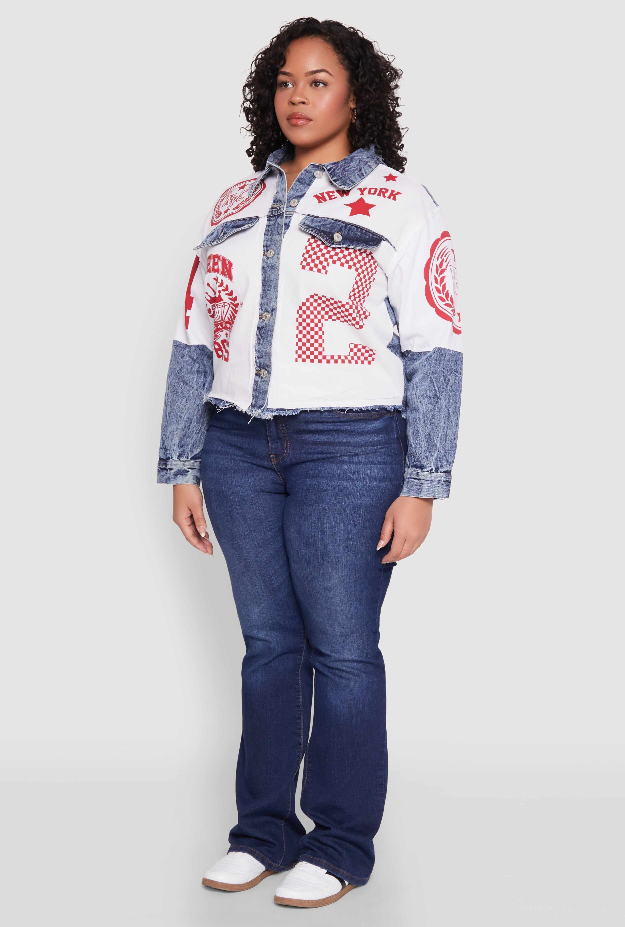 Plus Size Graphic Print Denim Jacket