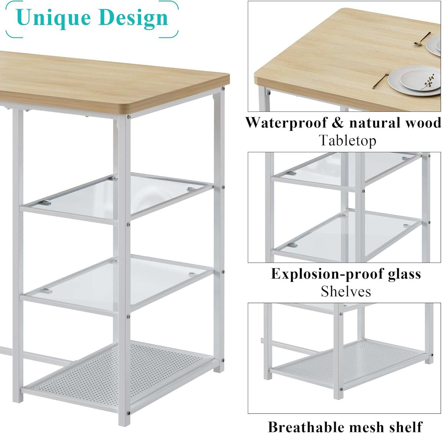 VECELO Small Bar Table and Chairs Set for 2