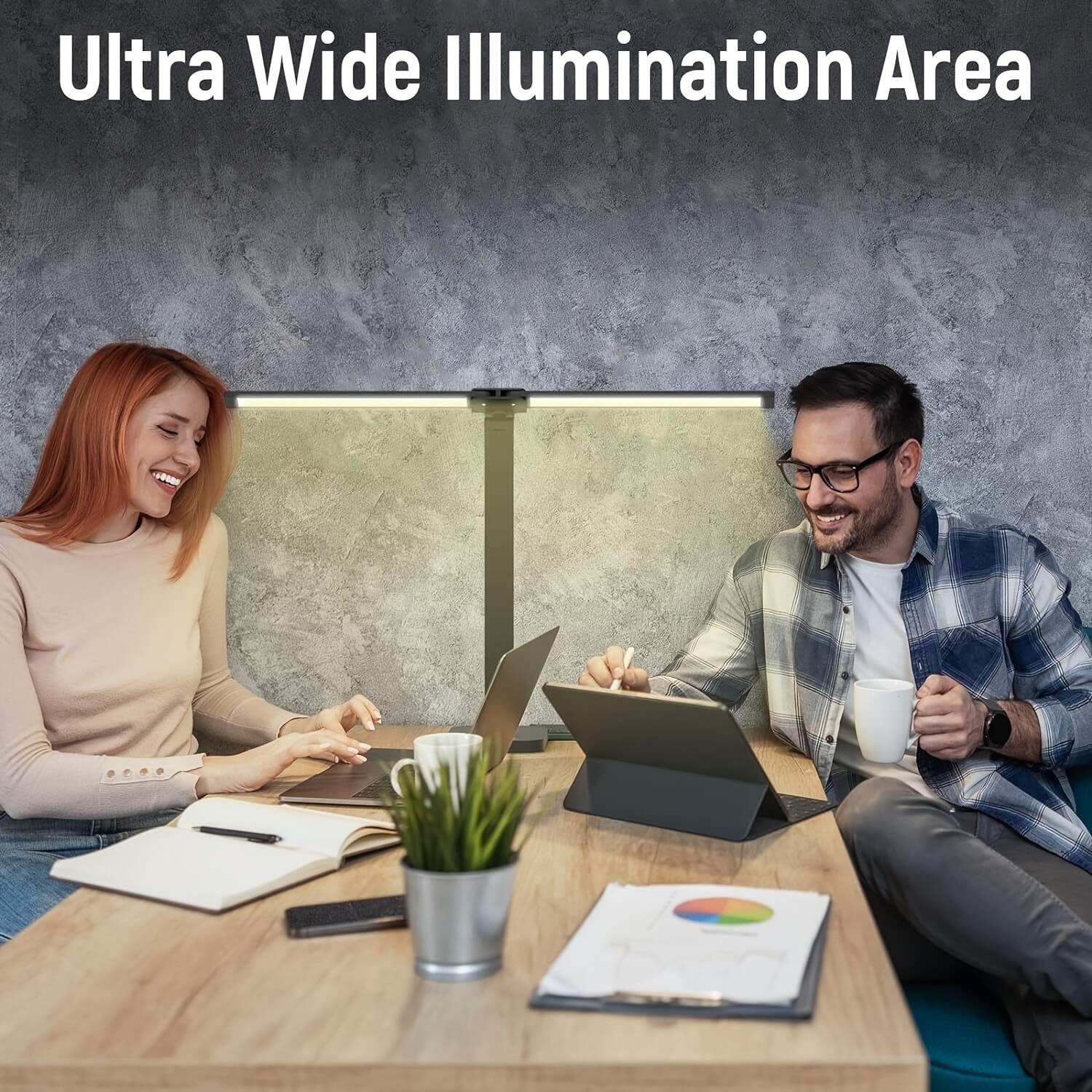 Dimmable Double-Head LED Desk Lamp, Adjustable Swing-Arm Table Lamp, Eye-Care Technology, 5 Color Modes, 5 Brightness Levels, Touch Control, with 45min Auto Timer, USB Powered, for Home Office, Bedroom, Study Room