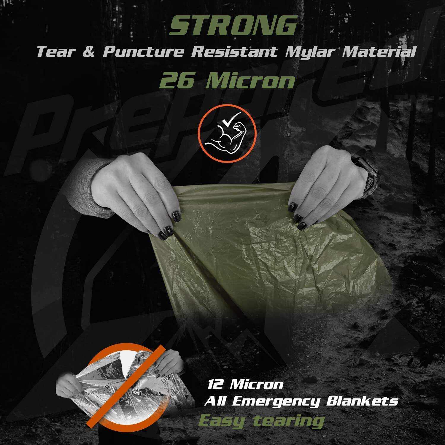PREPARED4X Emergency Rain Poncho with Mylar Blanket Liner - Survival Blankets for Car - Heavy Duty, Waterproof Camping Gear, Tactical Prepper Supplies
