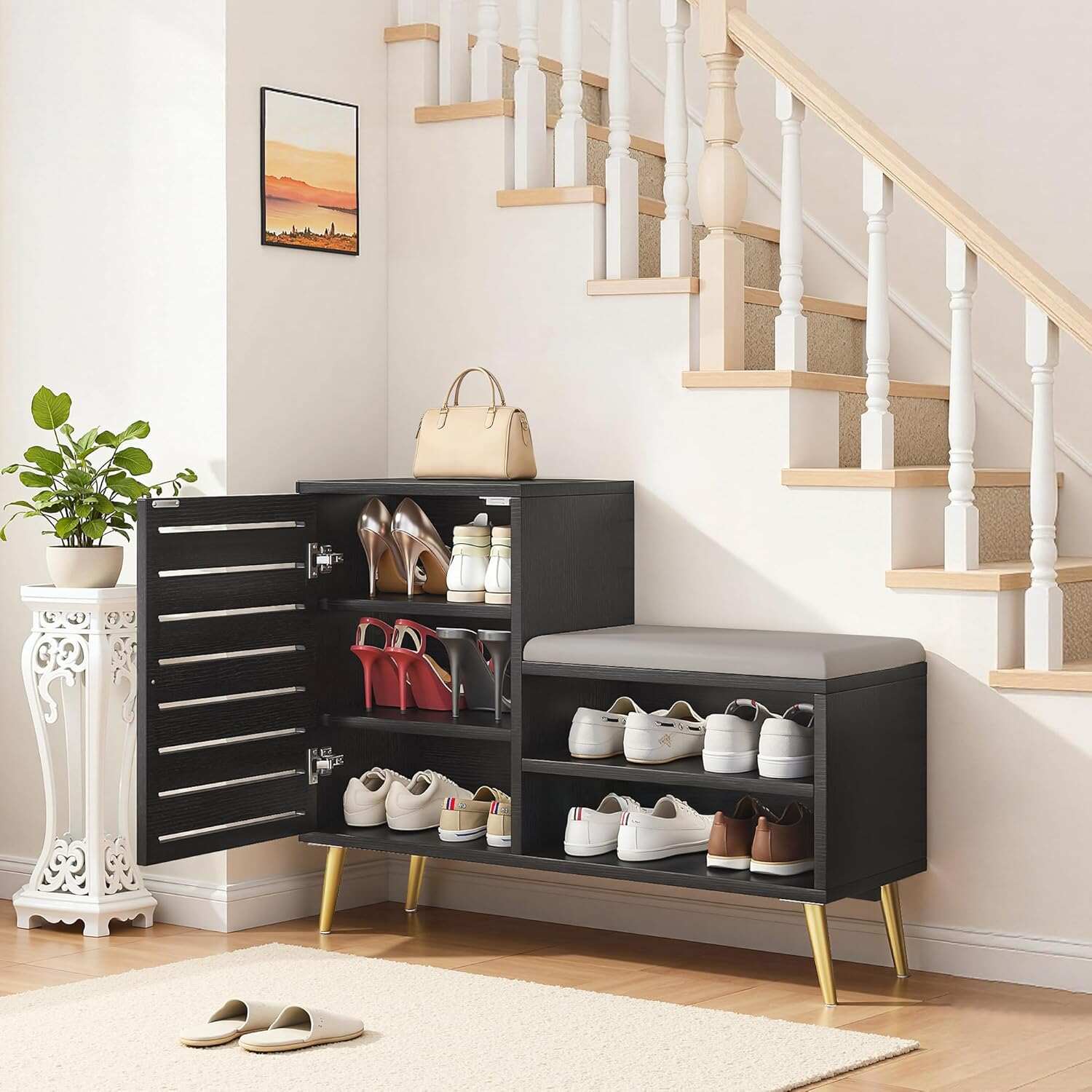 VECELO Shoe Storage Bench with Door&Shelf
