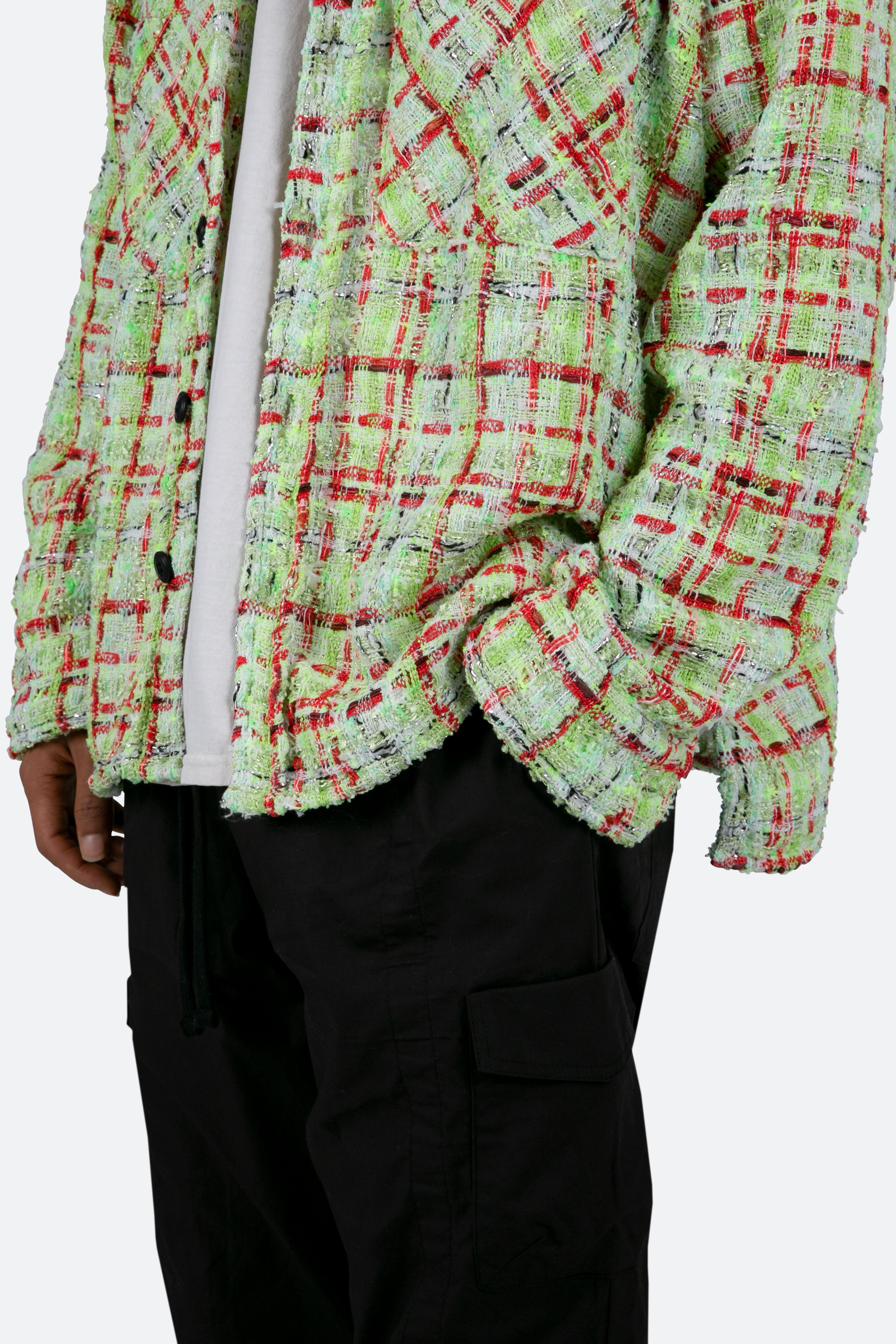 Loose Woven Flannel Shirt - Green