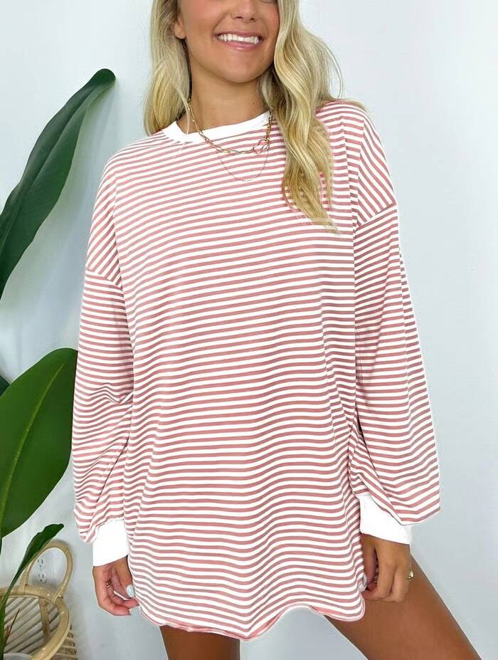 🔥Summer Arrivals🌟🌈Women's Casual Striped Crewneck Oversized Pullover