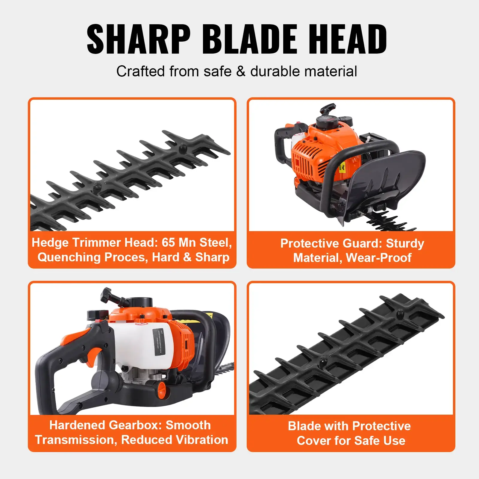 23.2-inch 26CC 2 Cycle Gas Hedge Trimmer Gas Powered Handheld Hedge Trimmer with Dual Sided Dual Action Blade180° Adjustable Trimmer HeadSuitable for Trimming ShrubsLow Bushes