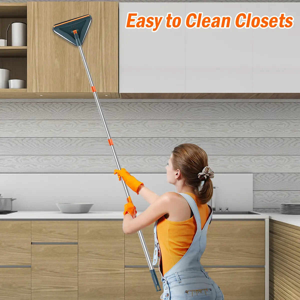 Long Handle Wall Cleaner Adjustable Length Wall Mop 360° Spinning Head Floor Wall Washing Cleaning Tool for Walls Ceiling Fans Floors Baseboards Dust Kitchen General Purpose, 6 Replacement Pads and 1 Silicone Squeegee