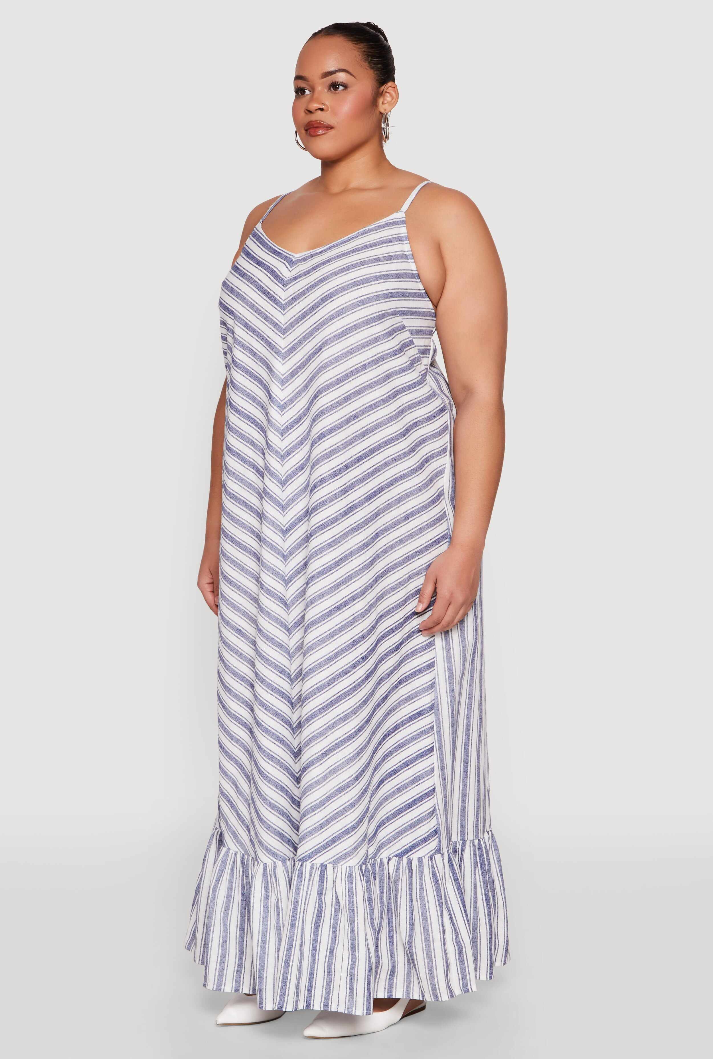 Plus Size Chevron Striped Maxi Dress