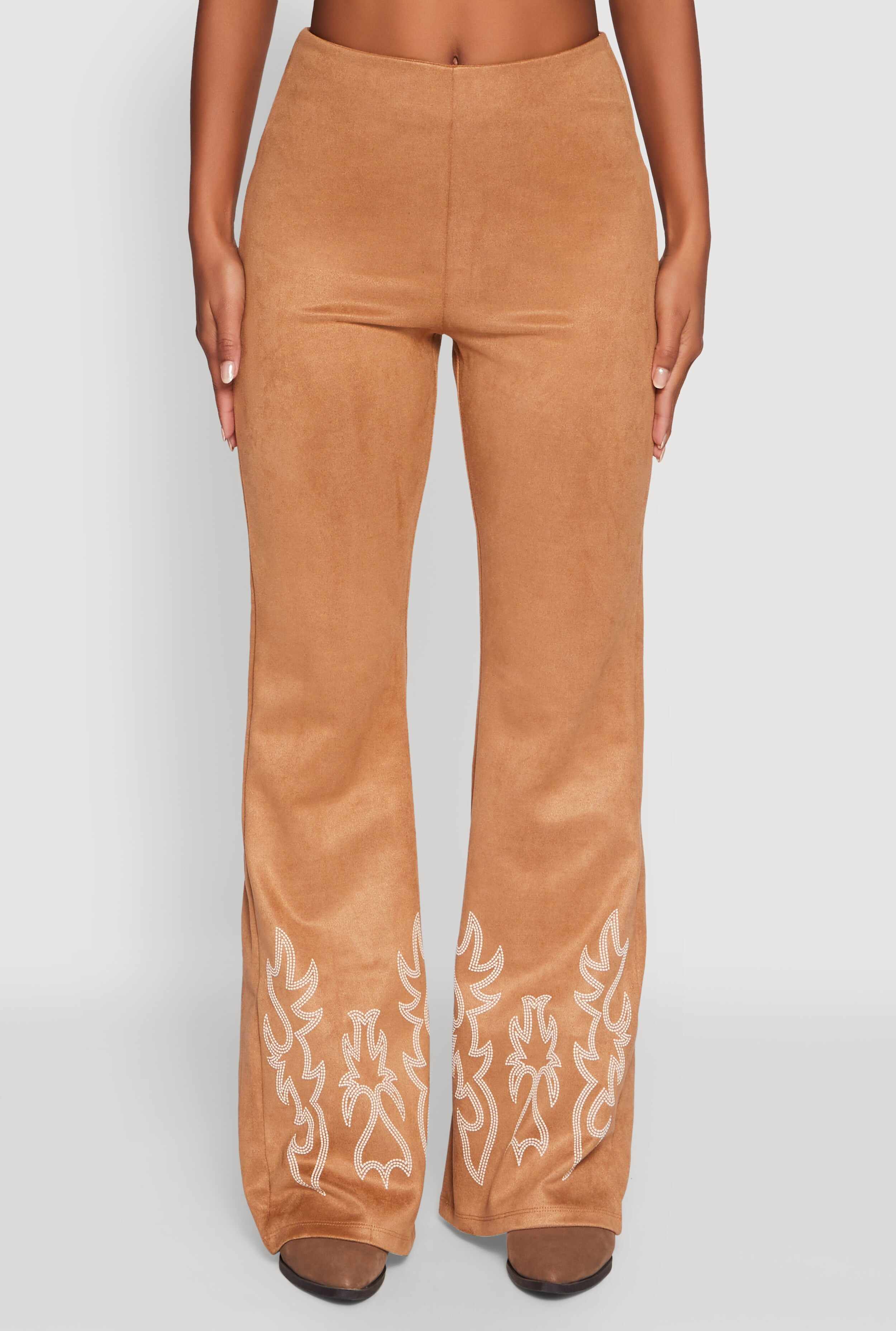 Trendy High Waisted Faux Suede Flare Leg Pants