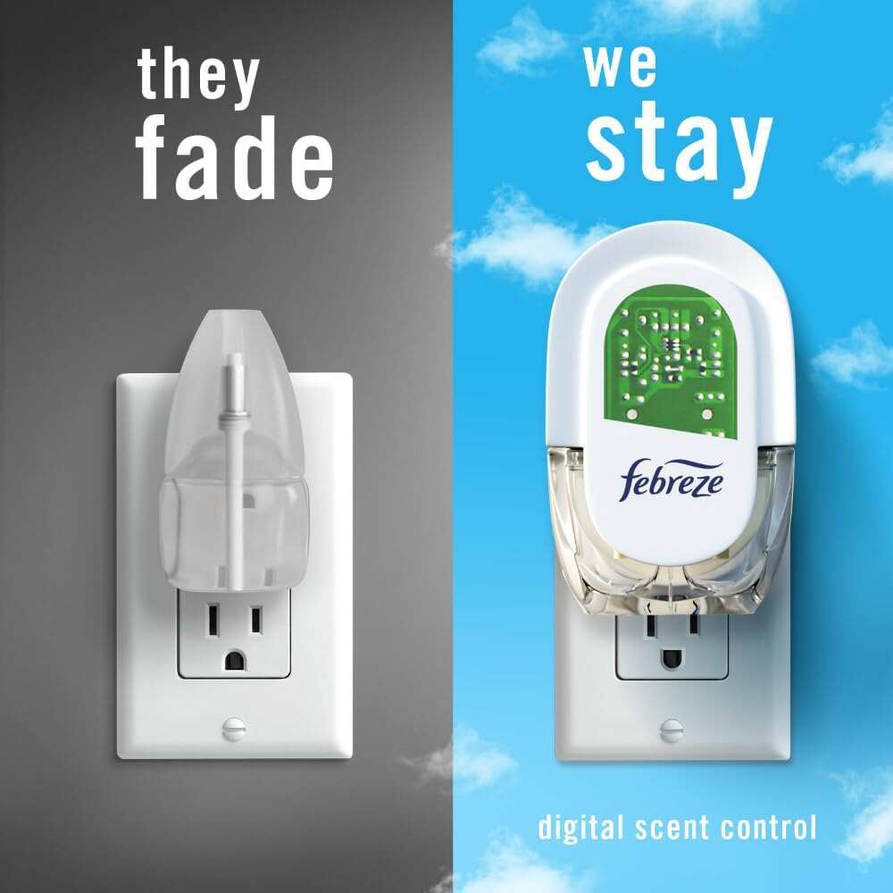 Febreze Odor-Fighting Fade Defy PLUG Air Freshener, Mountain, Ocean, Amber, (3) .87 fl. oz. Oil Refills
