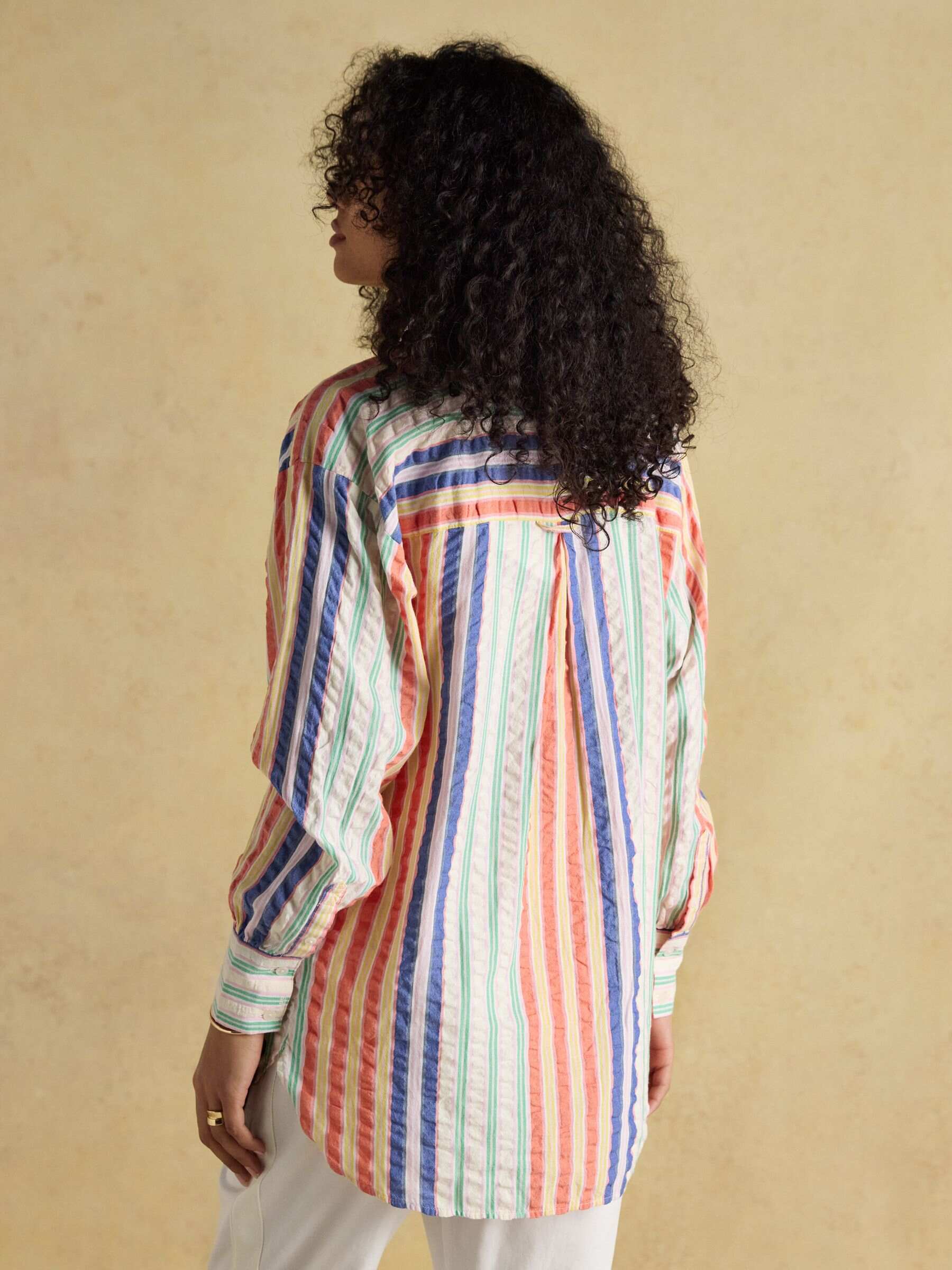 Sara Multi Striped Long Sleeve Seersucker Shirt