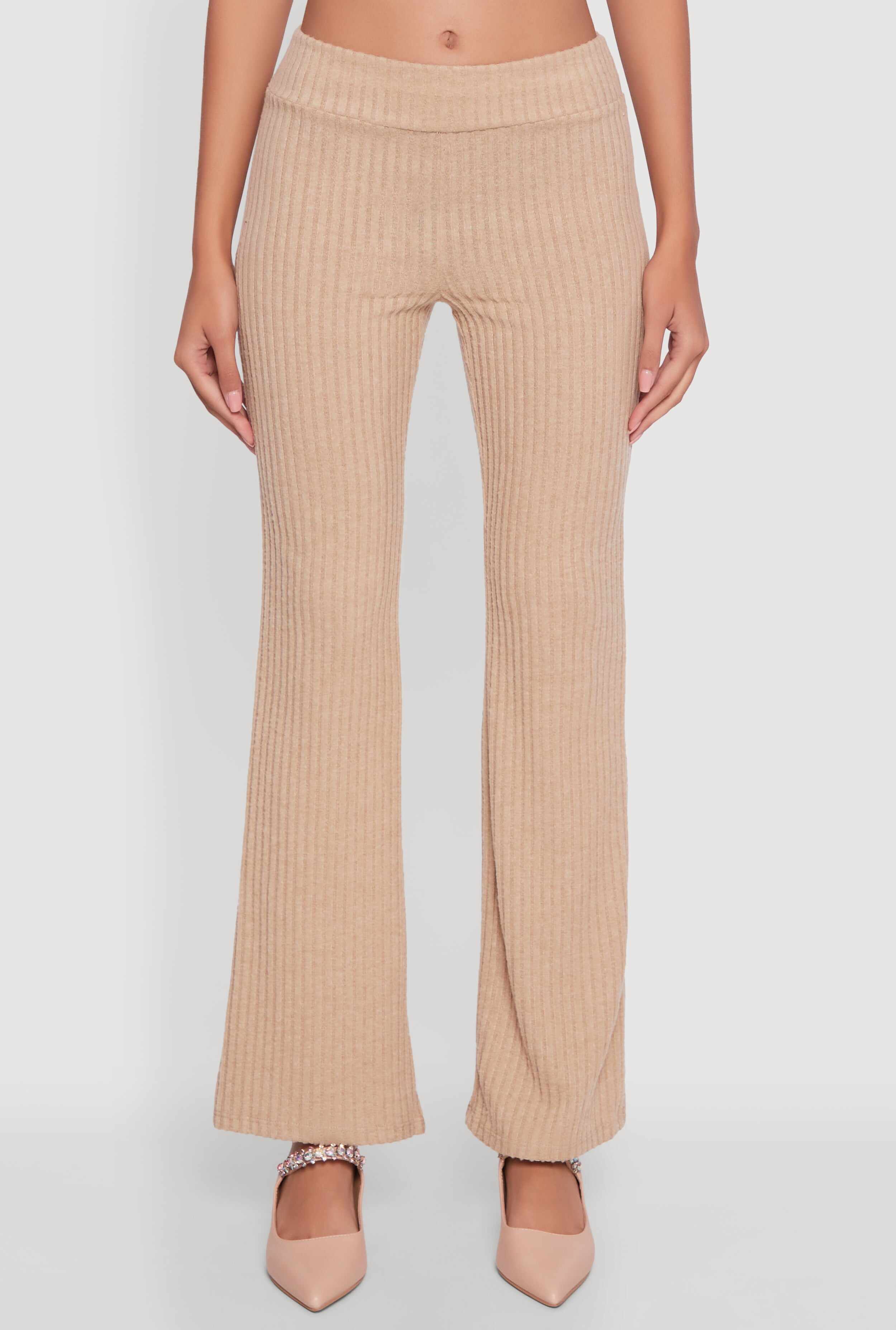 Ribbed Knit Solid Straight Leg Casual Pants