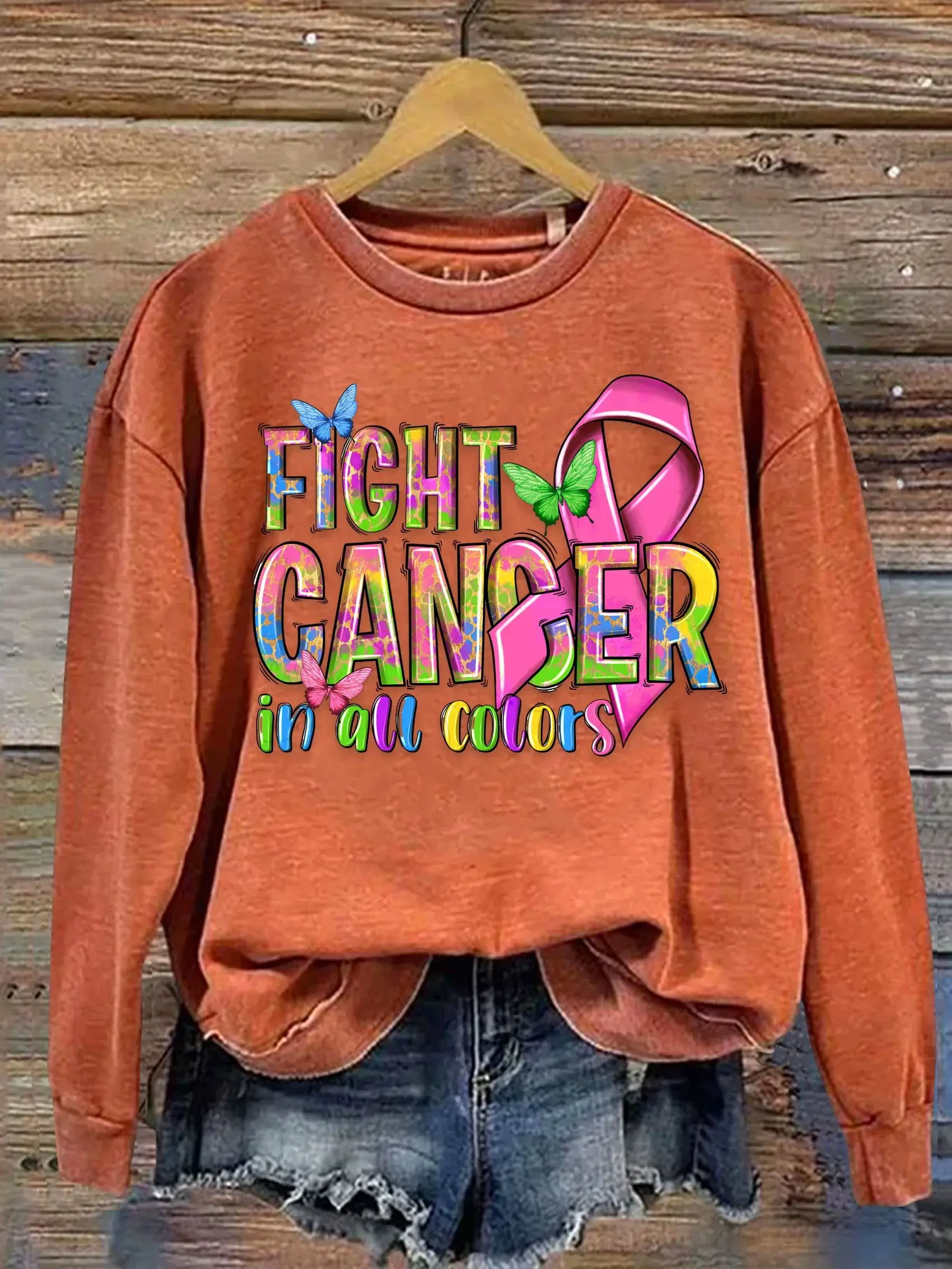 Fight Cancer In All Colors Cancer Awareness Print Casual  Sweatshirt
